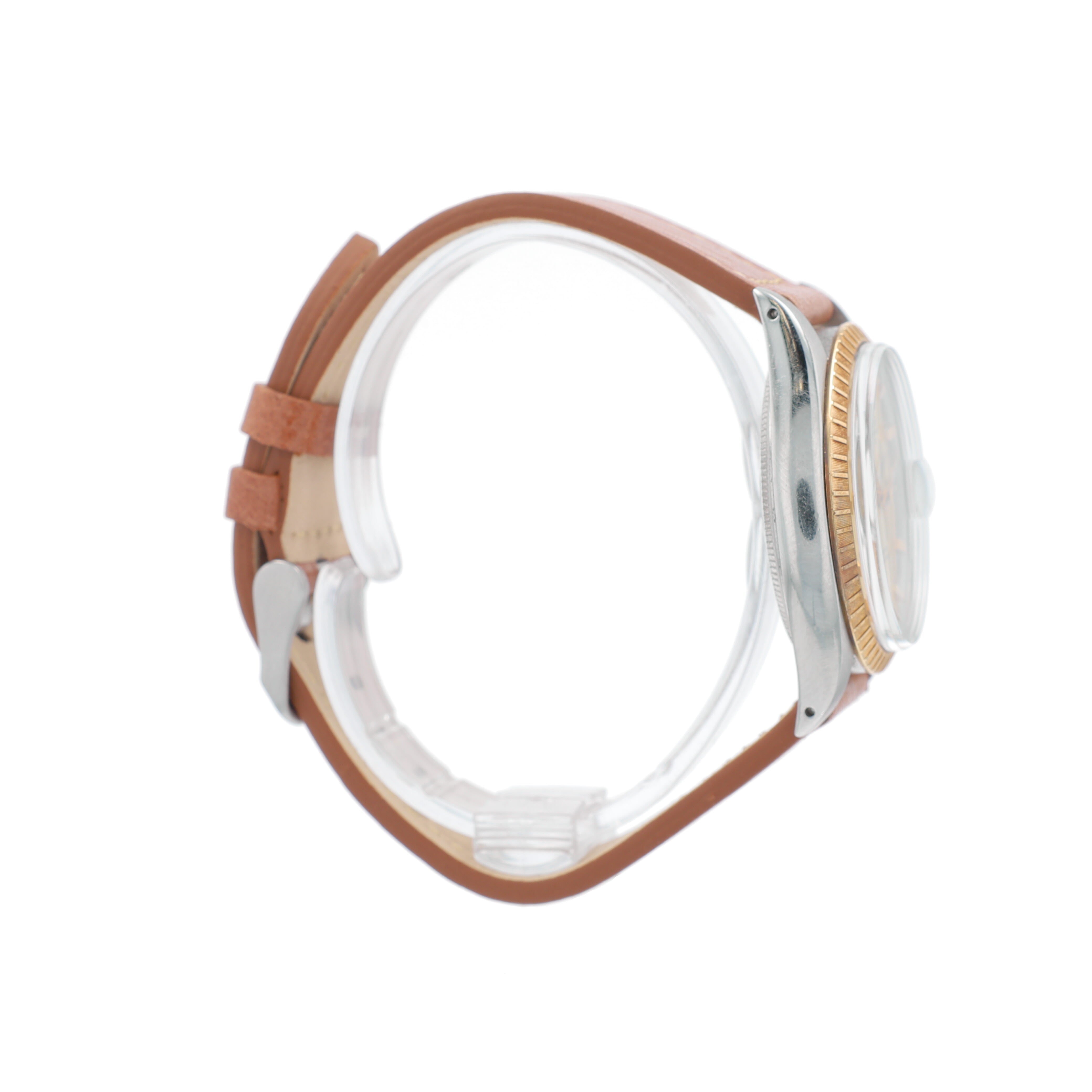 Rolex Date 1505 34mm Champagne Diamond Marker Dial Engine-Turned Bezel - Luxuriant Concierge