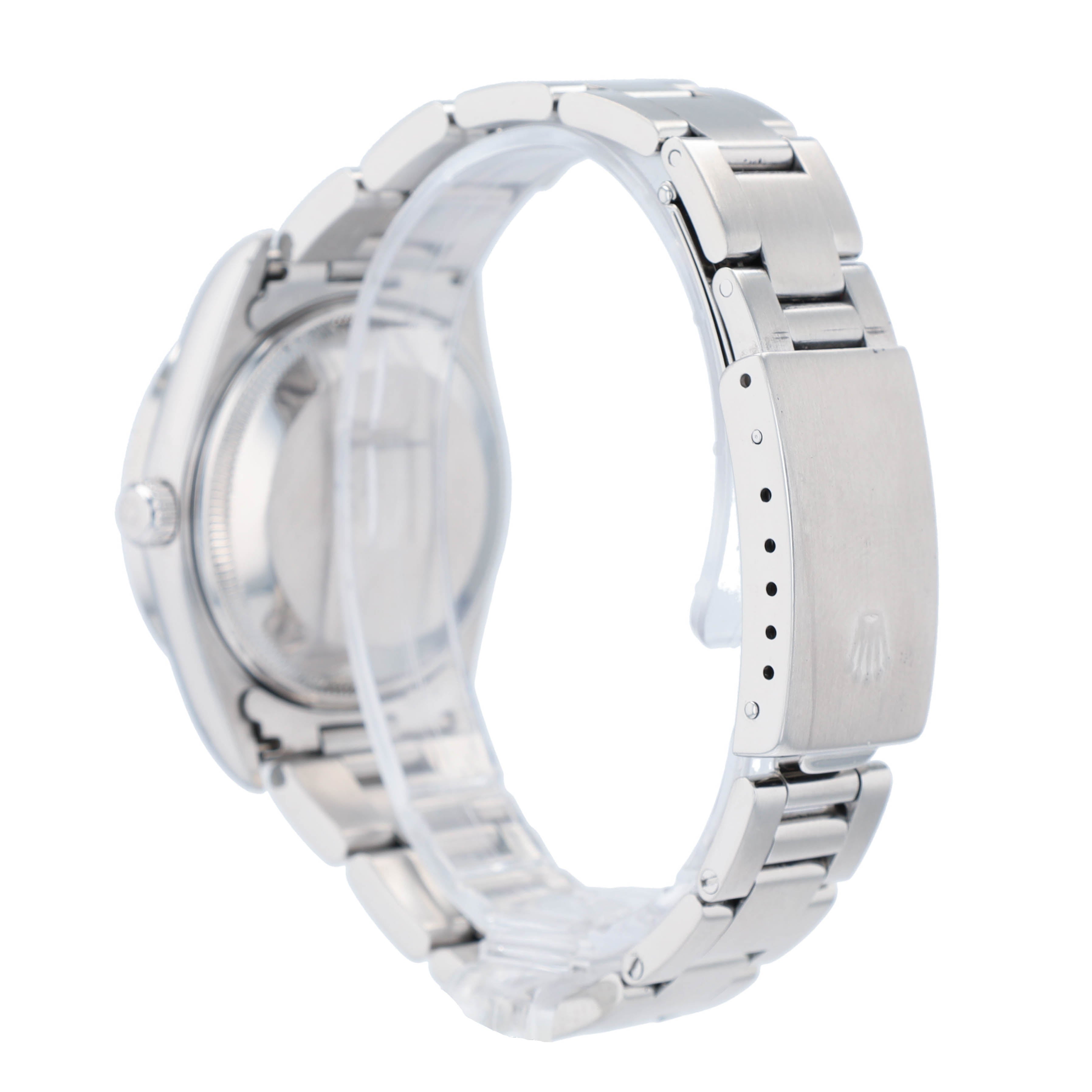 Rolex Date 15210 34mm Black Index Dial Engine-Turned Bezel Oyster Watch - Luxuriant Concierge