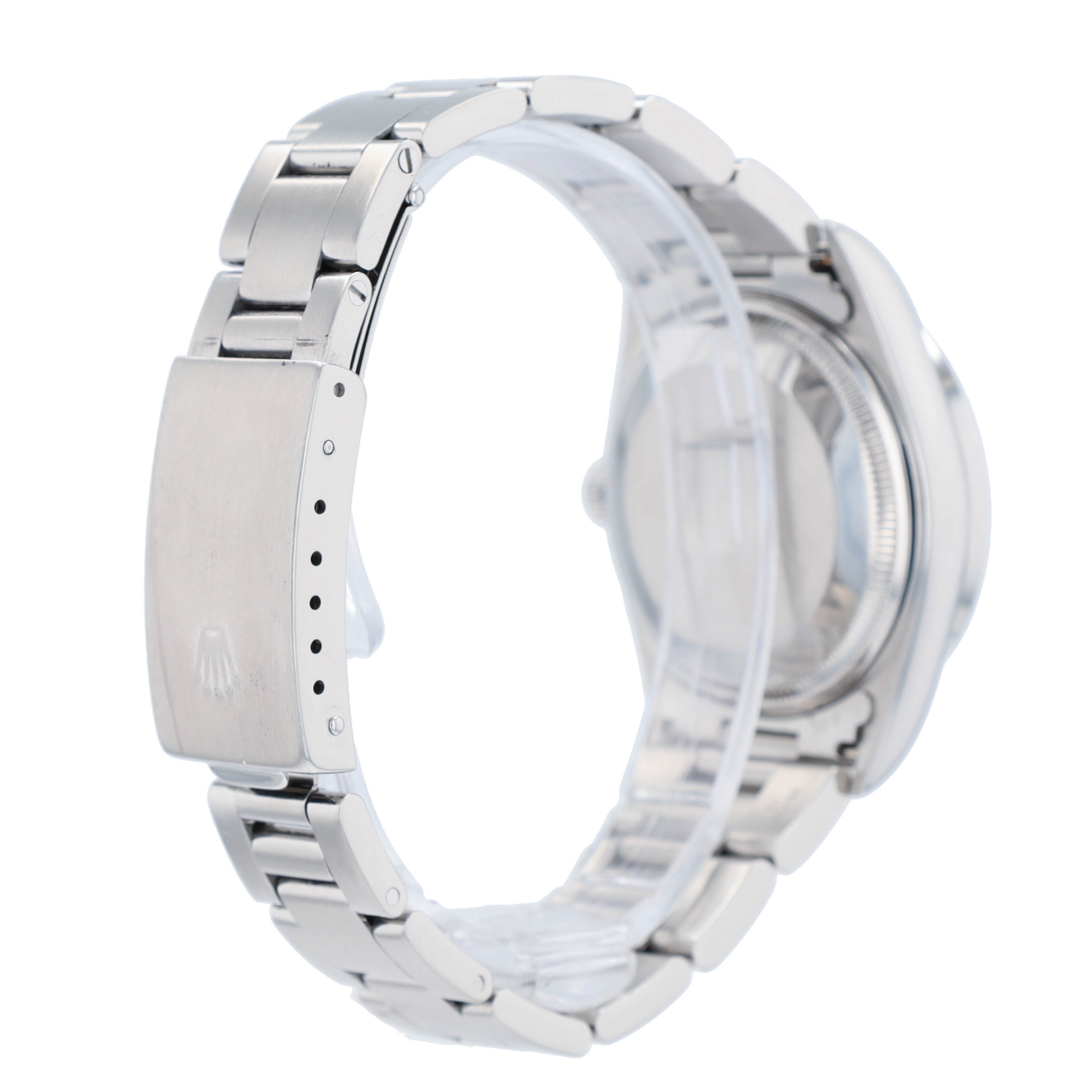 Rolex Date 15210 34mm Black Index Dial Engine-Turned Bezel Oyster Watch - Luxuriant Concierge