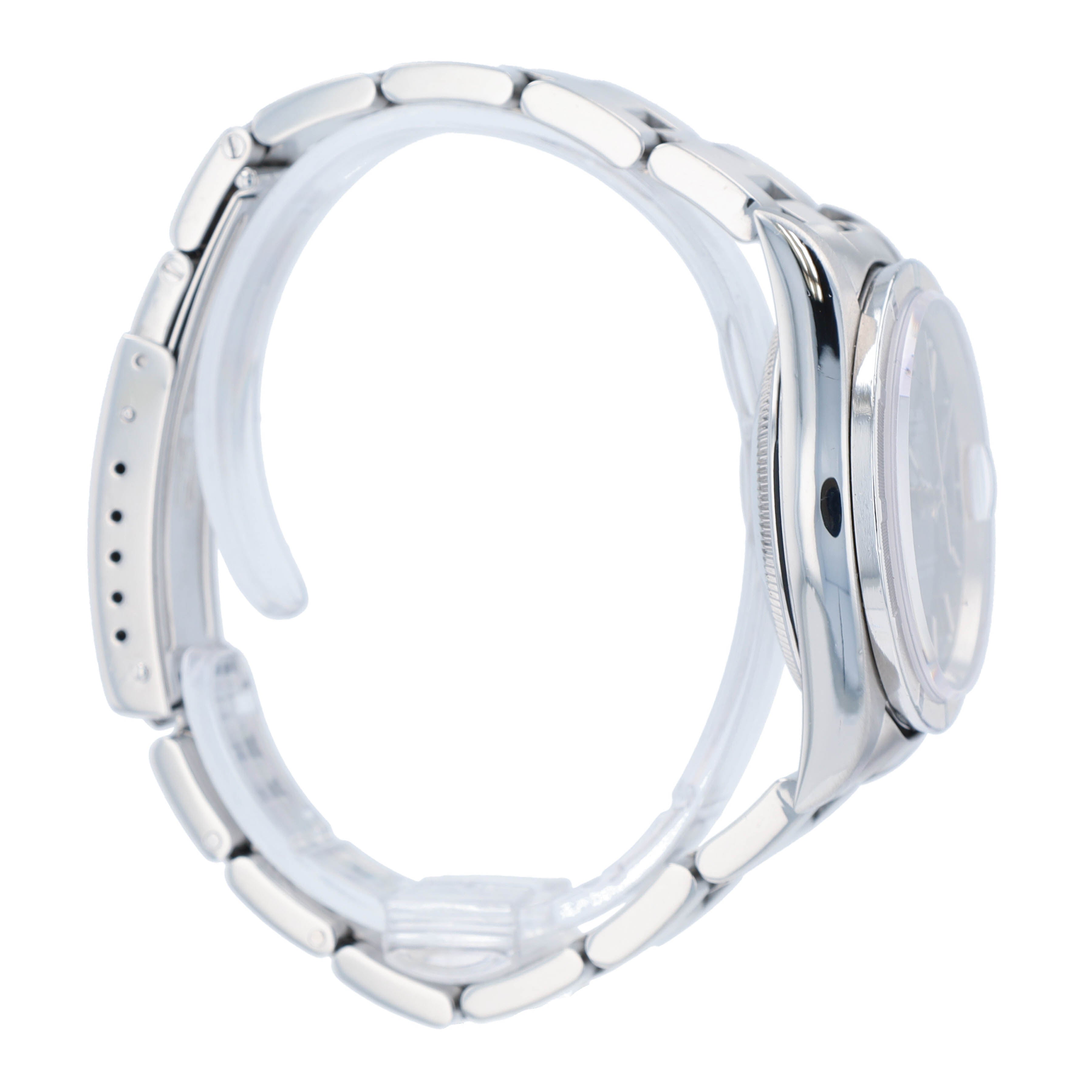 Rolex Date 15210 34mm Black Index Dial Engine-Turned Bezel Oyster Watch - Luxuriant Concierge