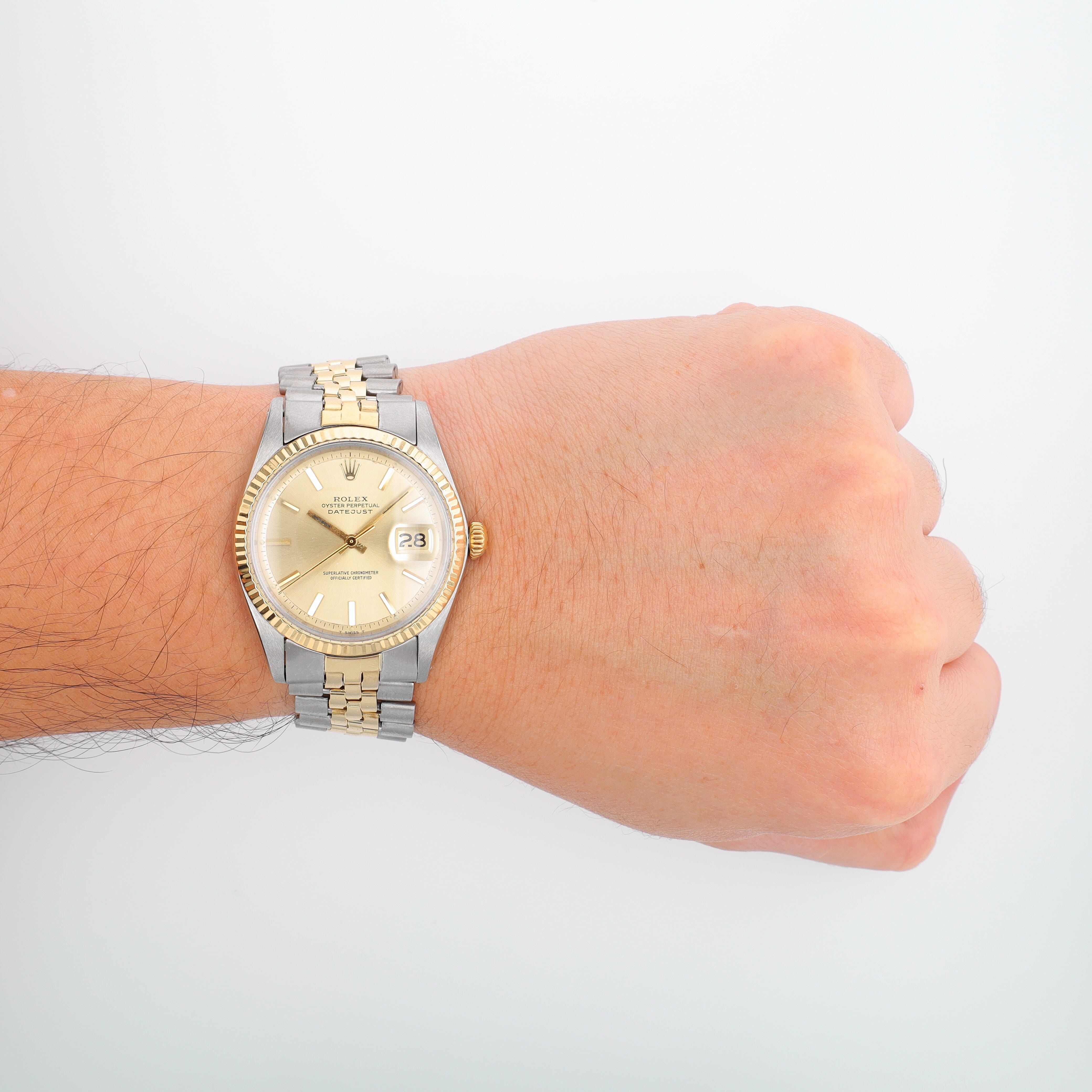 Rolex Datejust 1601 36mm Silver Index Dial Fluted Bezel Jubilee Folded Band
