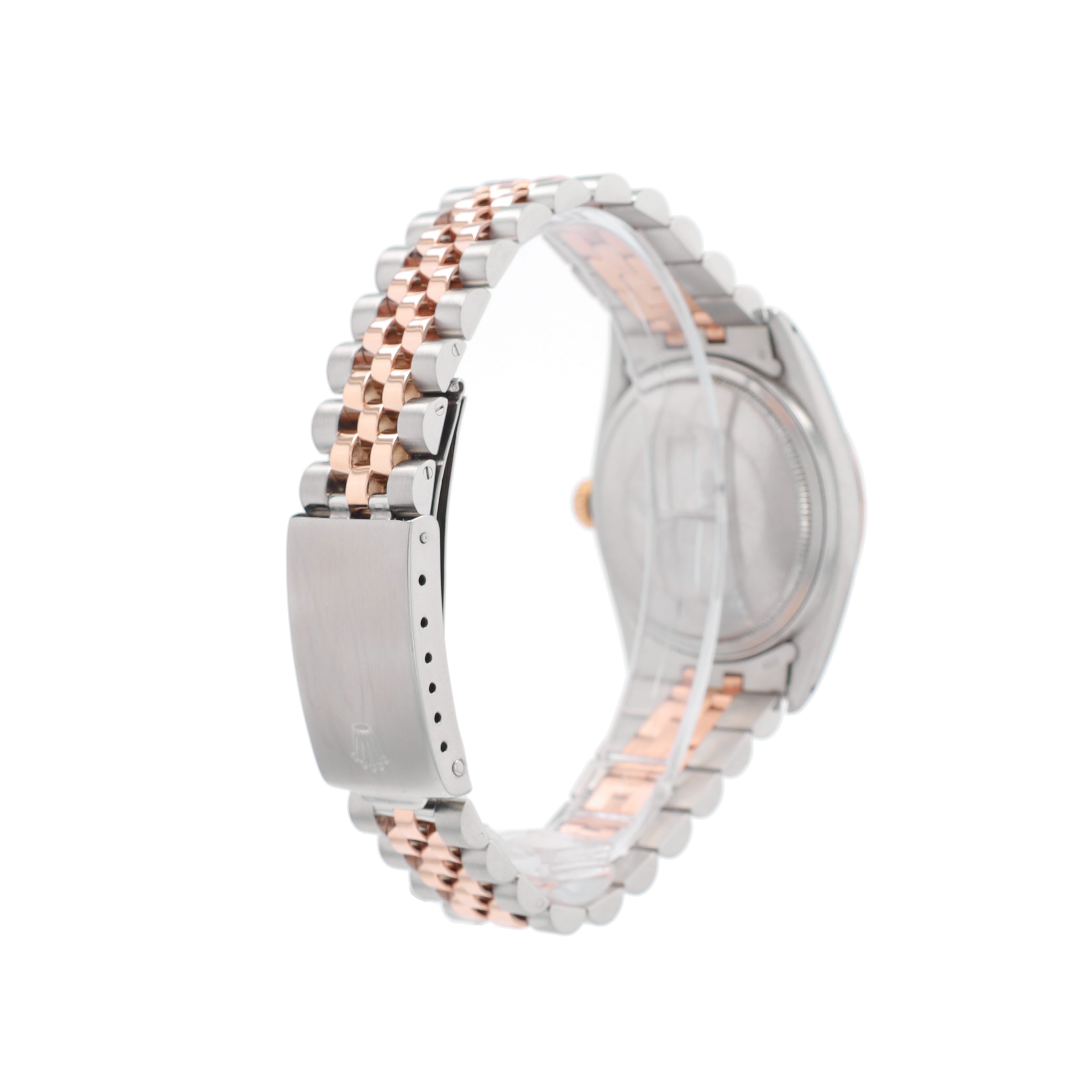 Rolex RARE Rosegold Datejust 1601 36mm Silver Index Dial Fluted Bezel Jubilee Band - Luxuriant Concierge