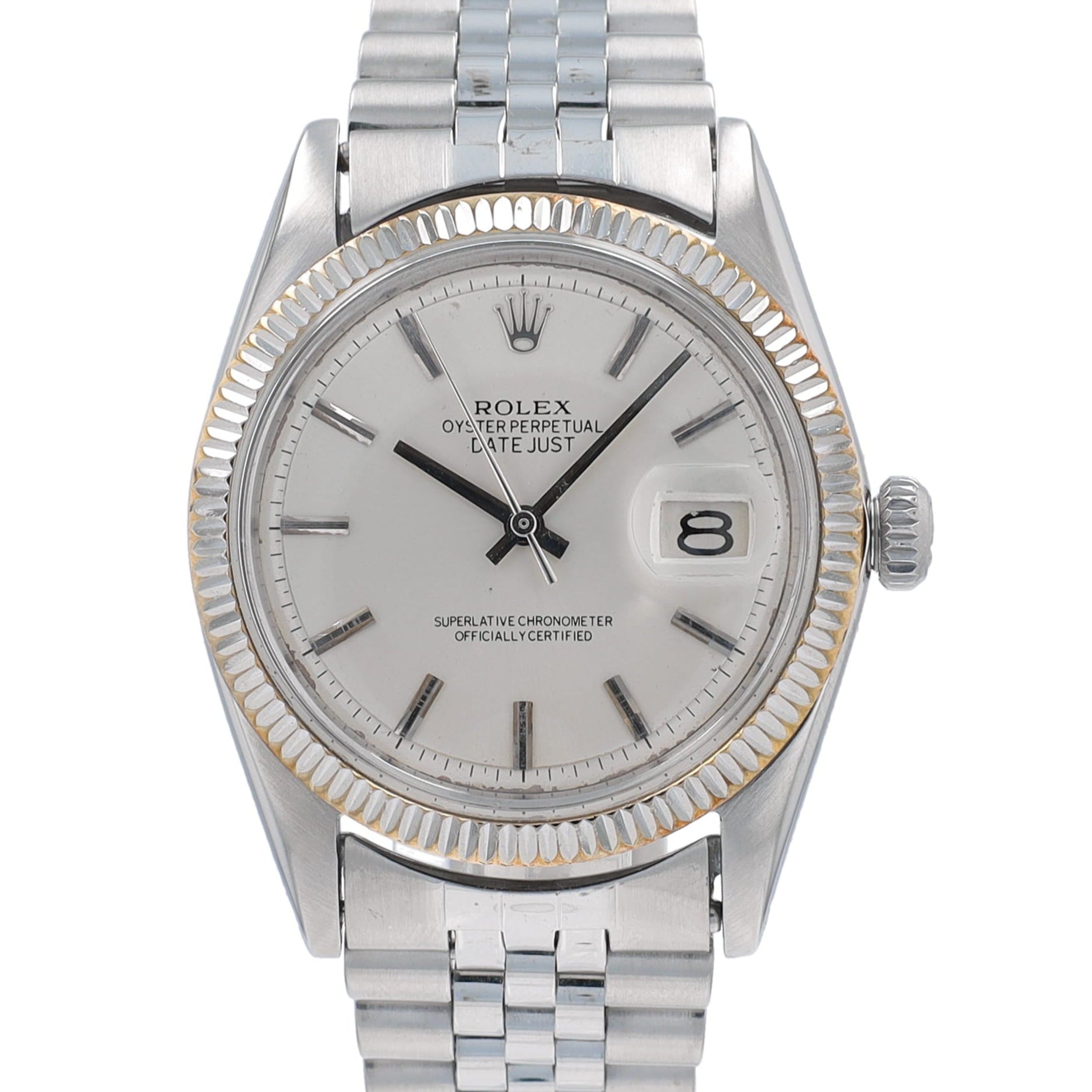 Rolex Datejust 1601 36mm Silver Index Dial Fluted Bezel Jubilee Band - Luxuriant Concierge