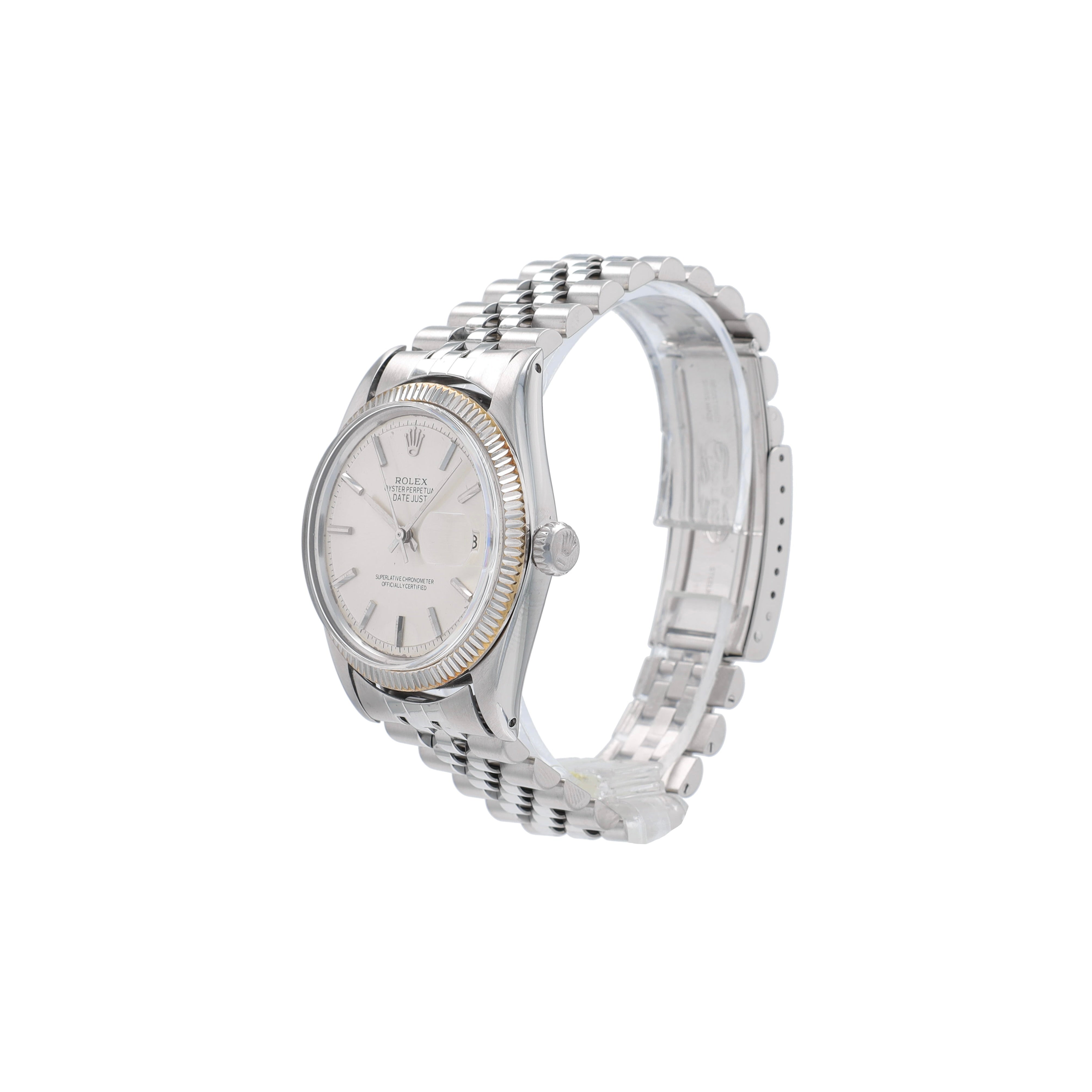 Rolex Datejust 1601 36mm Silver Index Dial Fluted Bezel Jubilee Band - Luxuriant Concierge