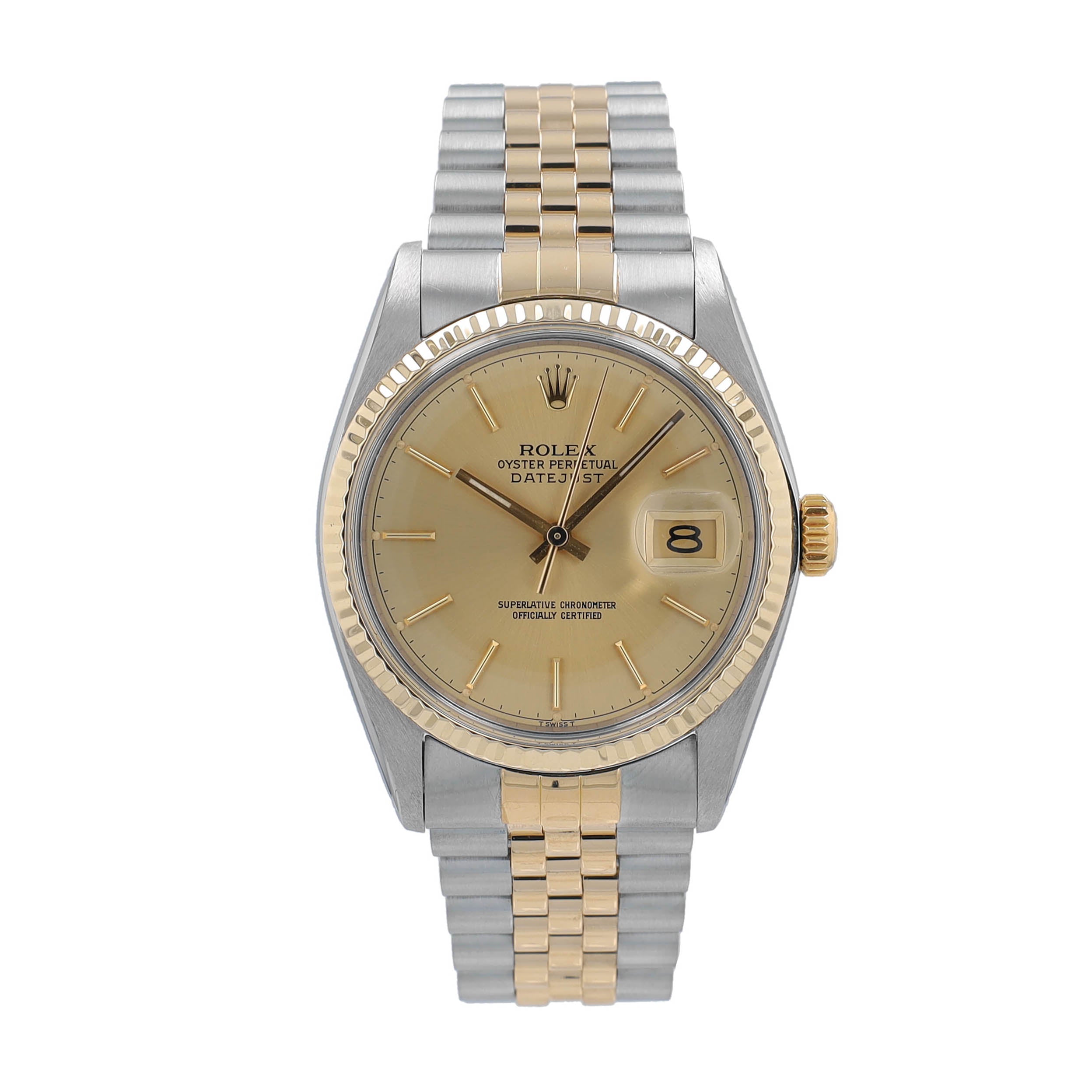 Rolex Datejust 16013 36mm Champagne Index Dial Fluted Bezel Jubille Band