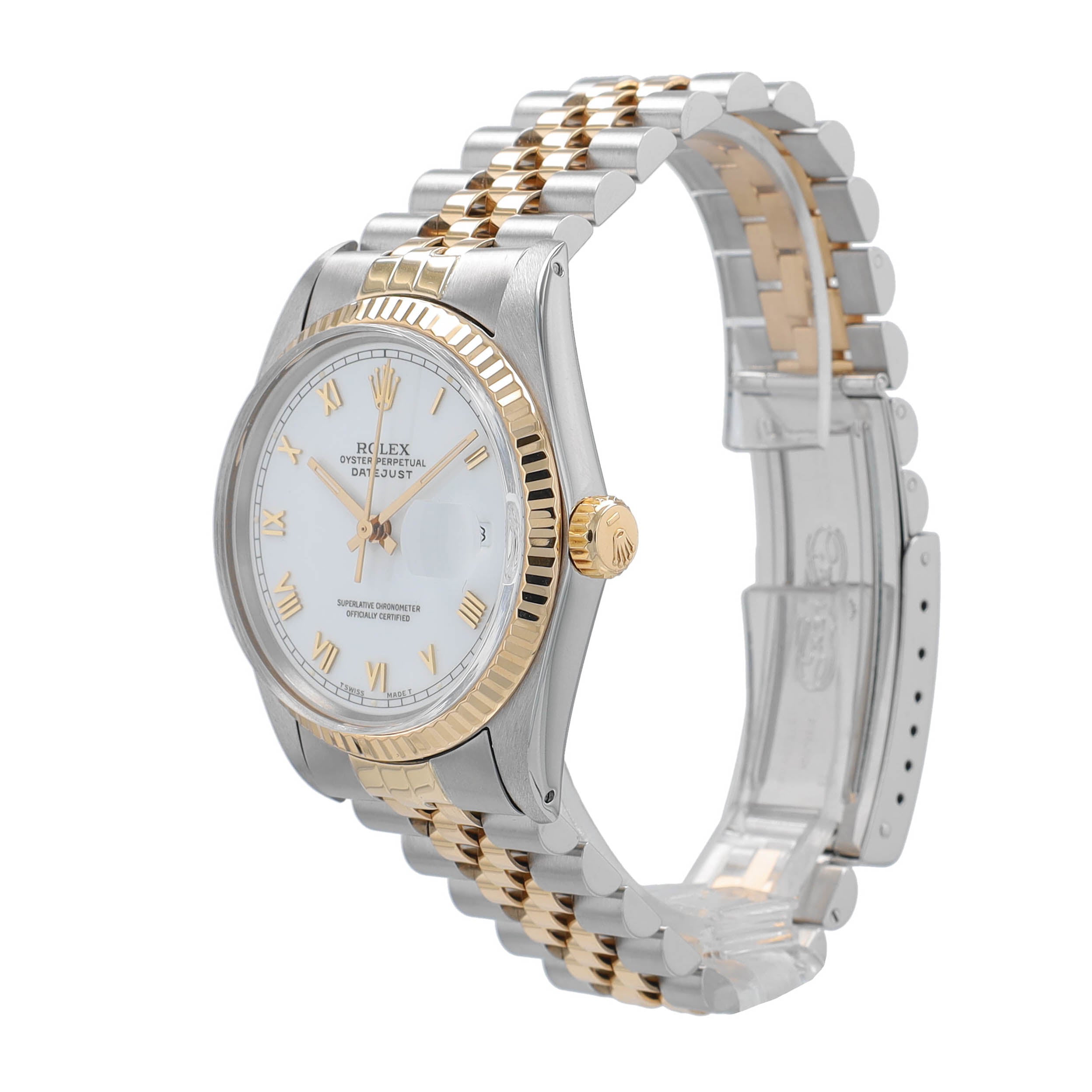 Rolex Datejust 16013 36mm White Roman Numeral Dial Fluted Bezel Jubille Band