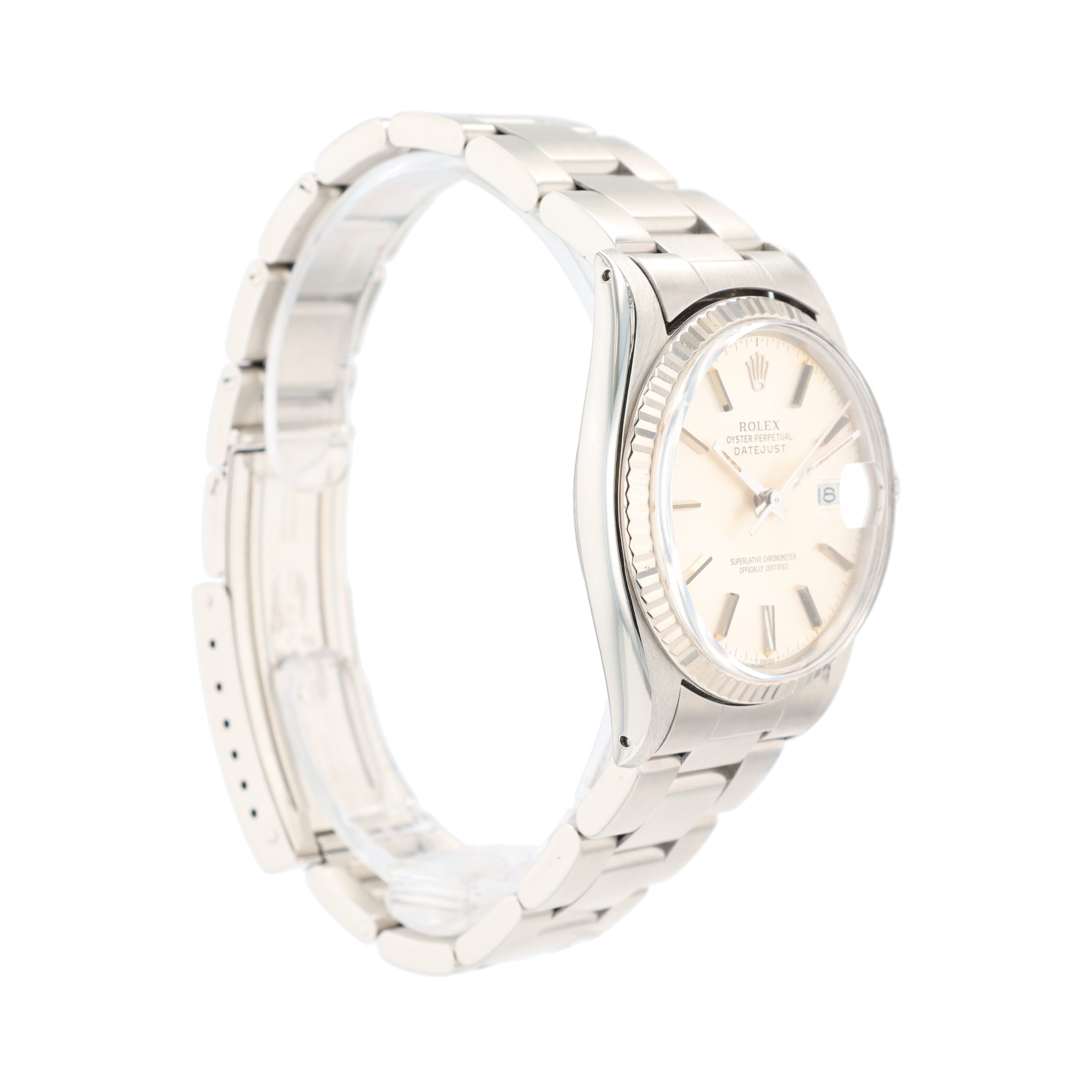 B&P Rolex Datejust 16014 36mm Silver Index Dial Fluted Bezel Oyster Band - Luxuriant Concierge