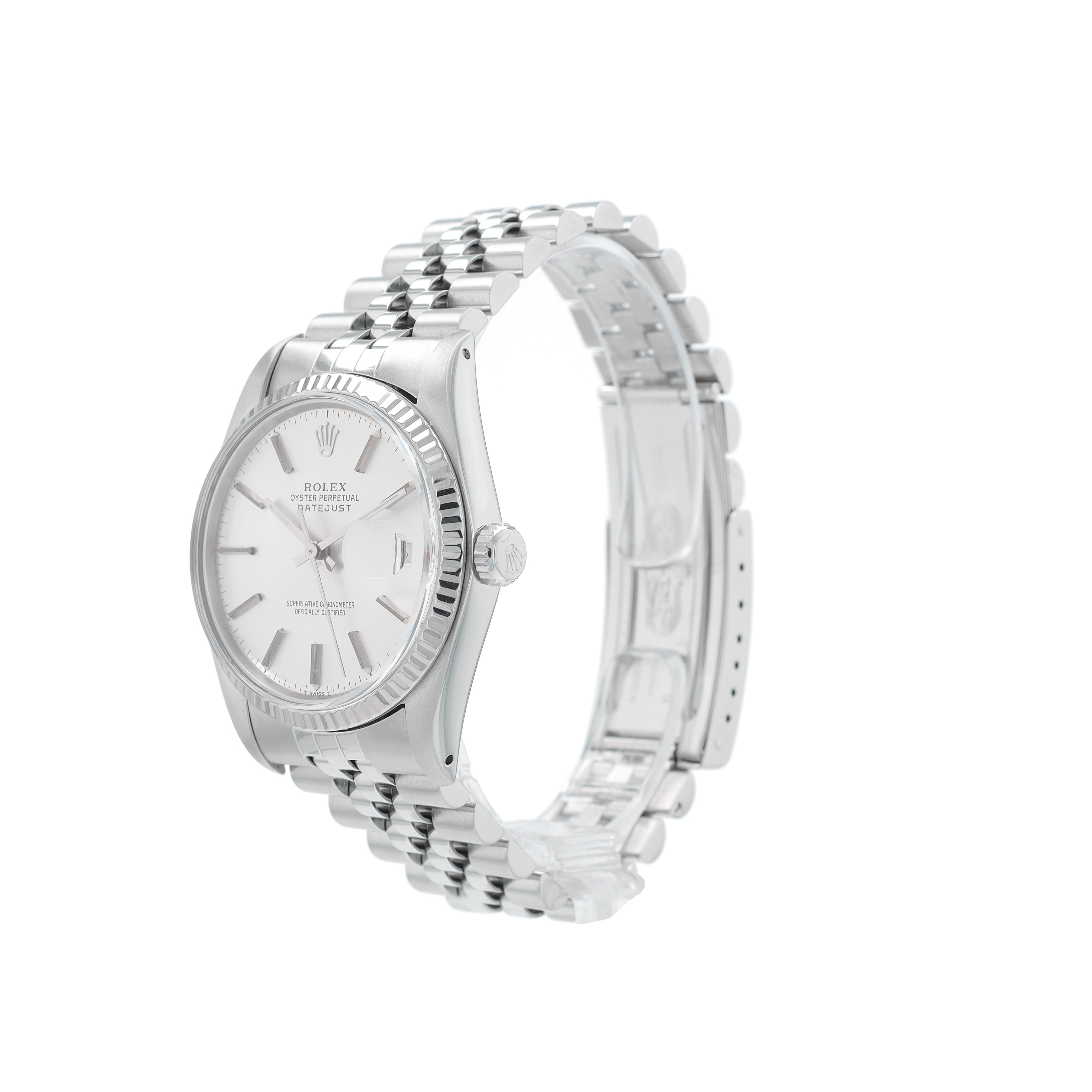Rolex Datejust 16014 36mm Silver Index Dial Fluted Bezel Jubilee Band - Luxuriant Concierge