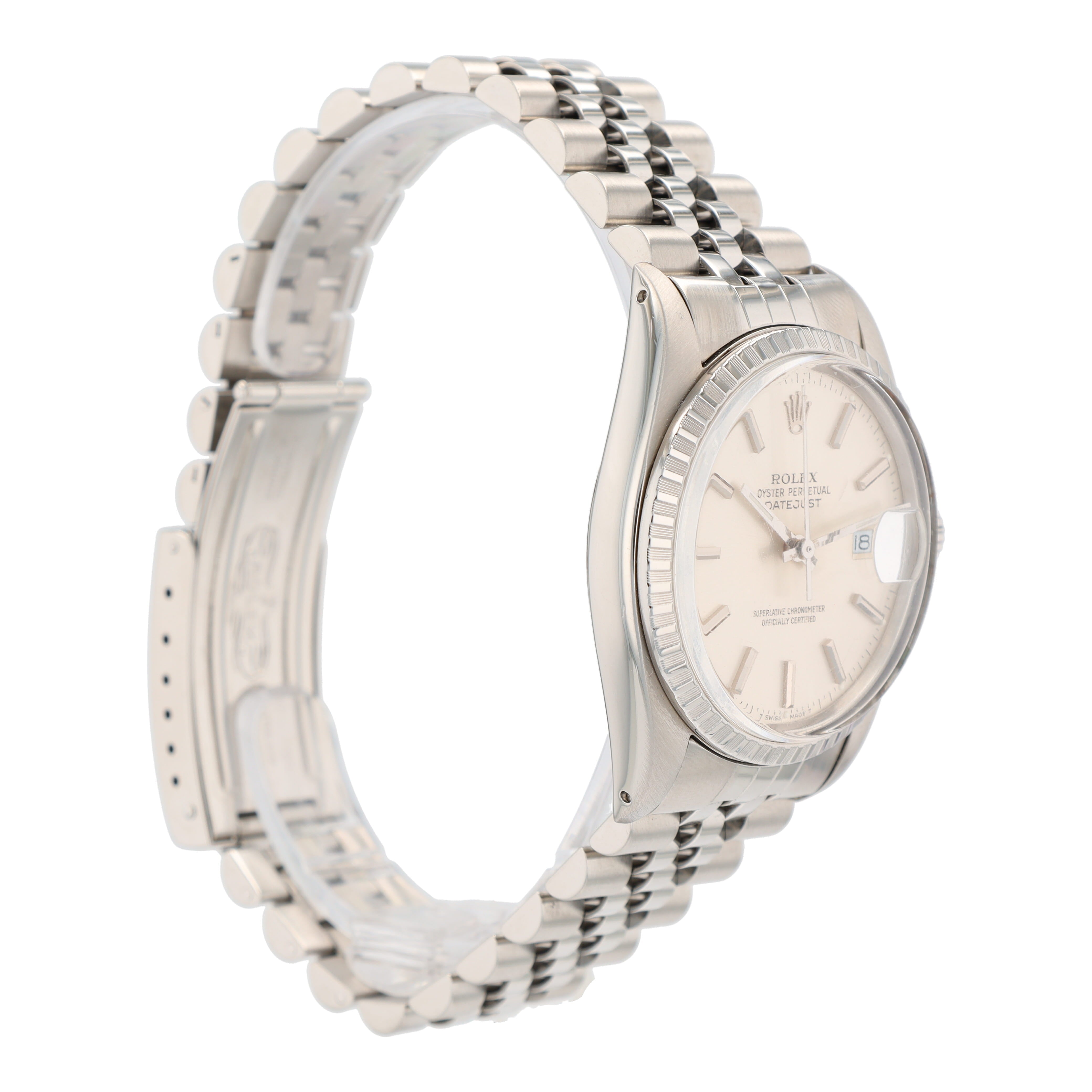 Rolex Datejust 16030 36mm Silver Index Dial Engine-Turned Bezel Jubilee Band - Luxuriant Concierge