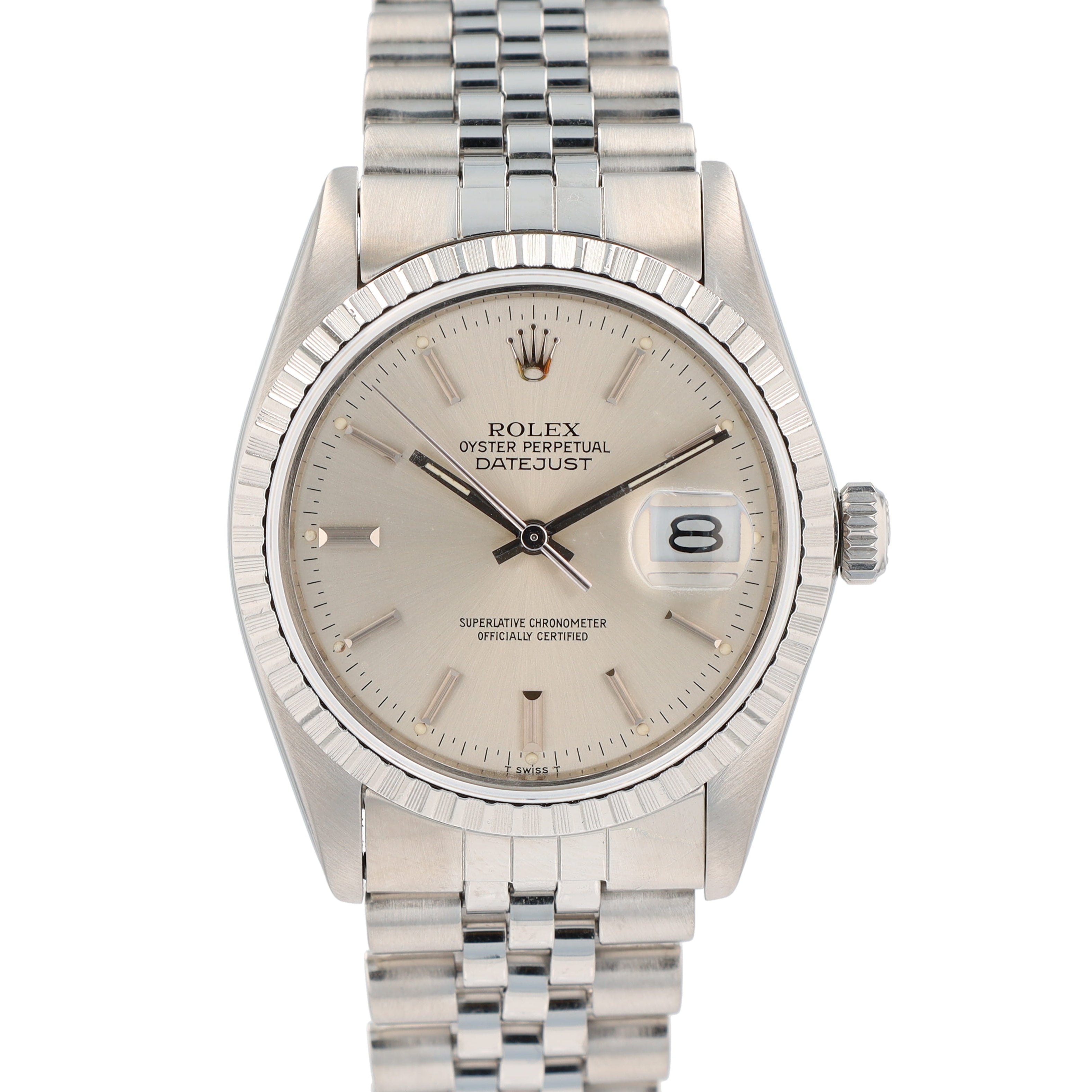 Rolex Datejust 16030 36mm Silver Index 8+2 Dial Engine-Turned Bezel Jubilee Band - Luxuriant Concierge