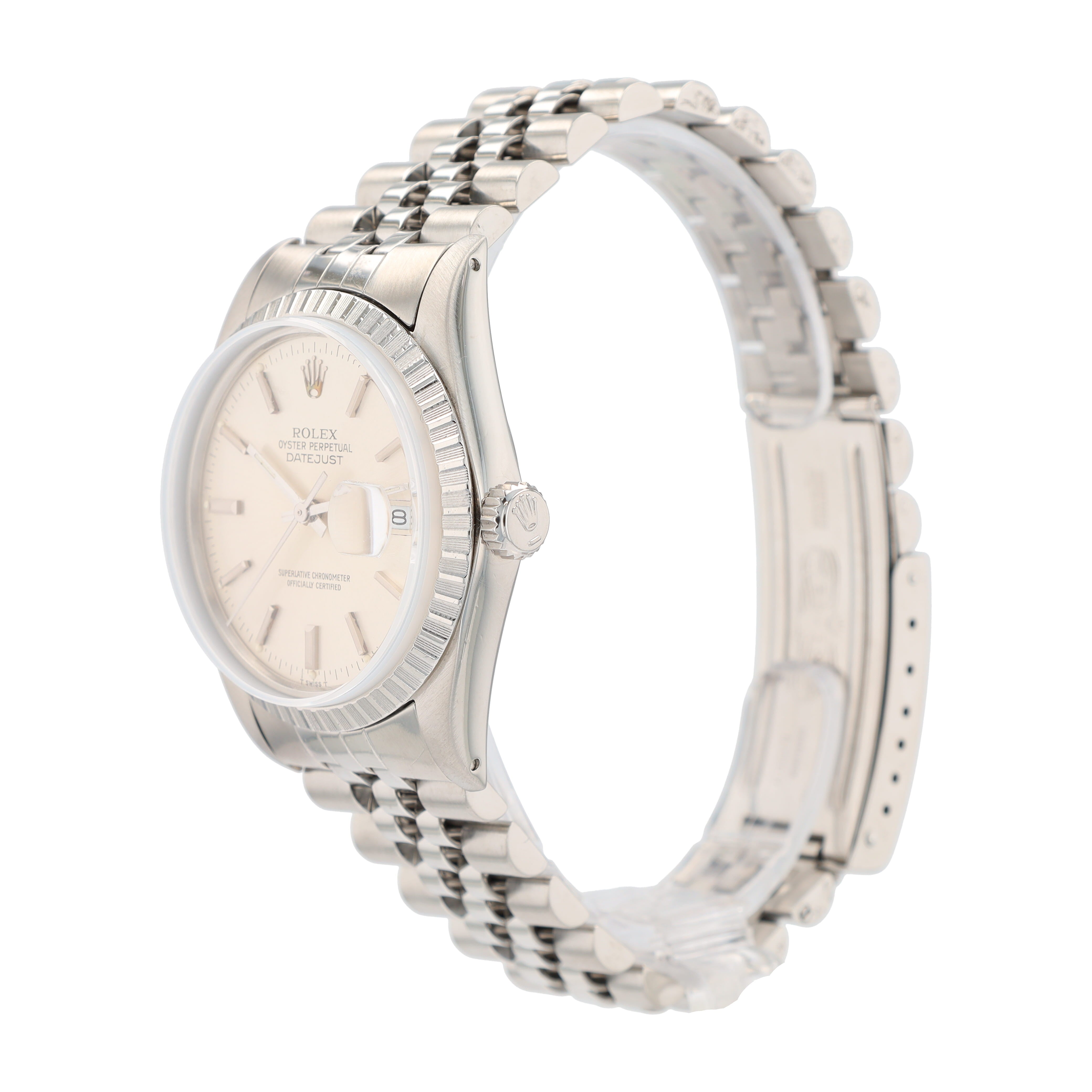Rolex Datejust 16030 36mm Silver Index 8+2 Dial Engine-Turned Bezel Jubilee Band - Luxuriant Concierge