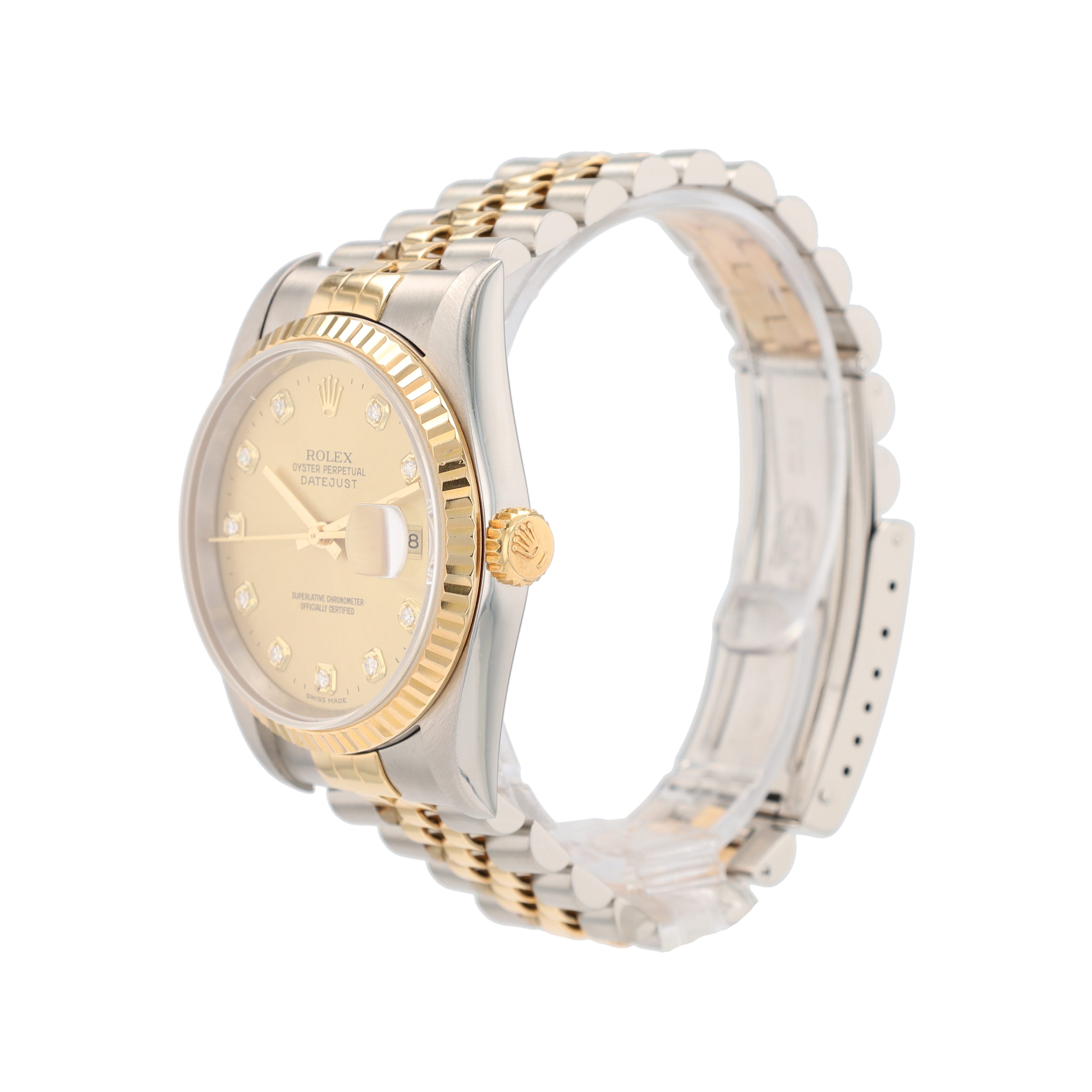 Rolex Datejust 16233 36mm Champagne Diamonds (N.S) Dial Fluted Bezel Jubilee Band - Luxuriant Concierge