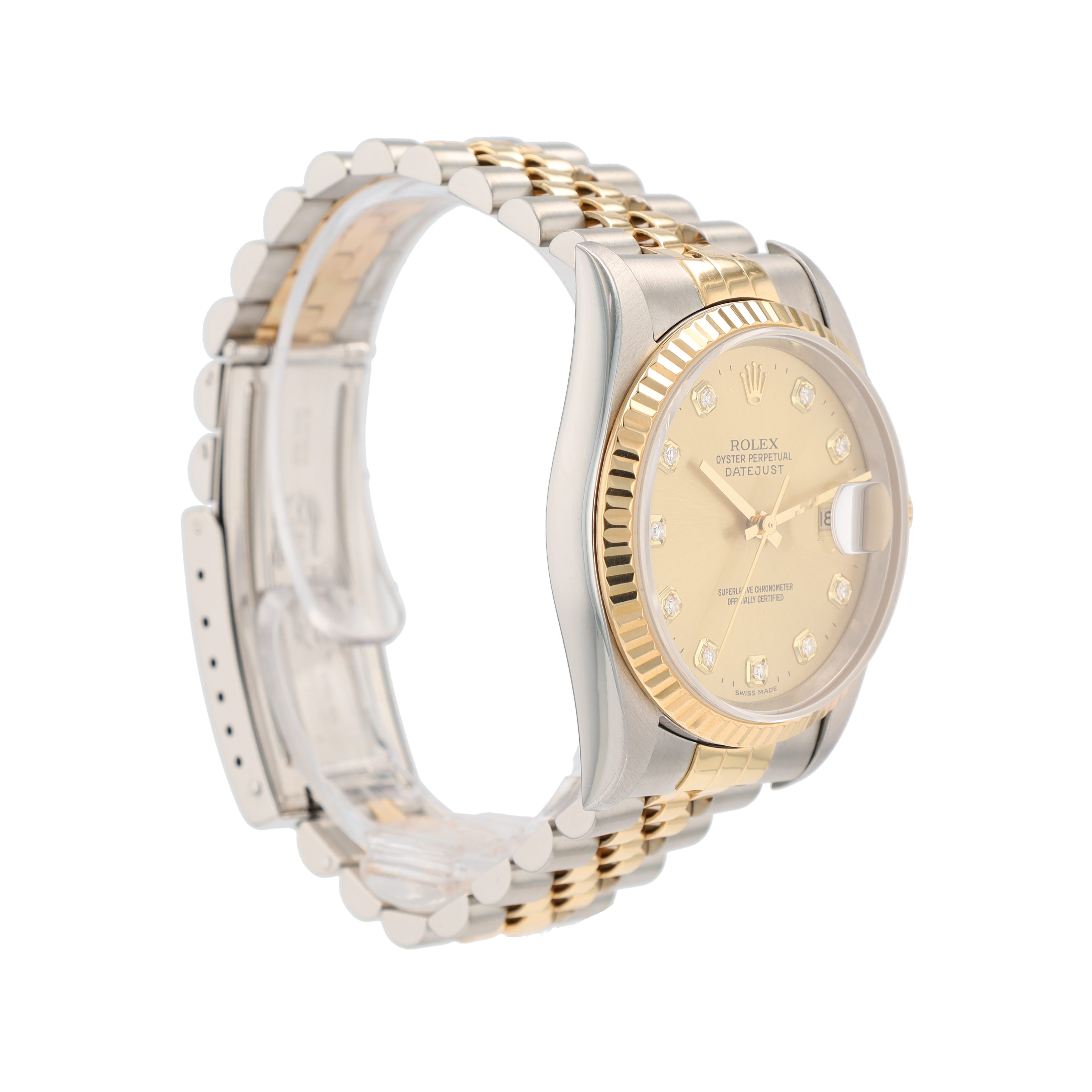 Rolex Datejust 16233 36mm Champagne Diamonds (N.S) Dial Fluted Bezel Jubilee Band - Luxuriant Concierge