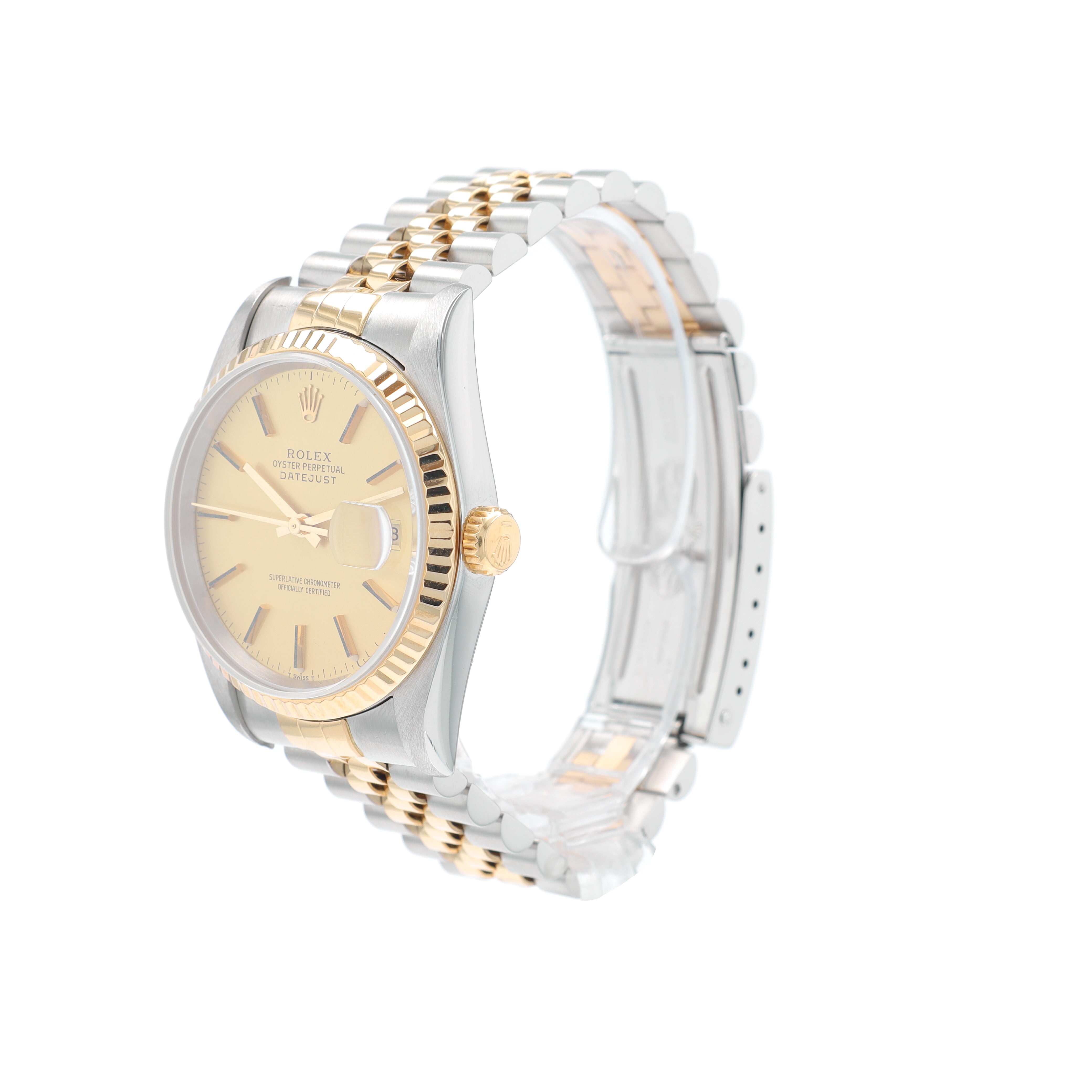 Rolex Datejust 16233 36mm Champagne Index Dial Fluted Bezel Jubilee Band - Luxuriant Concierge