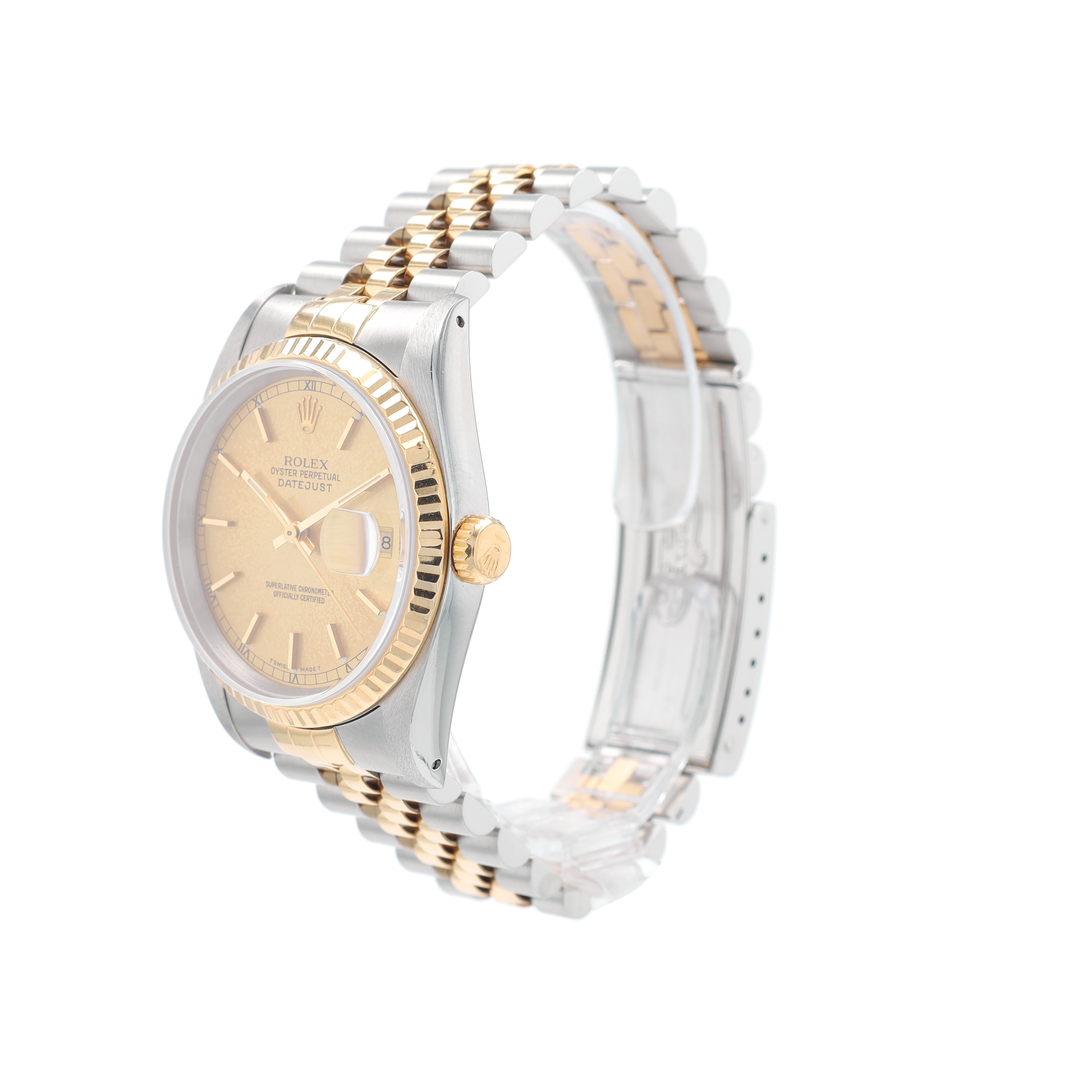 Rolex Datejust 16233 36mm Champagne Index Dial Fluted Bezel Jubilee Band - Luxuriant Concierge
