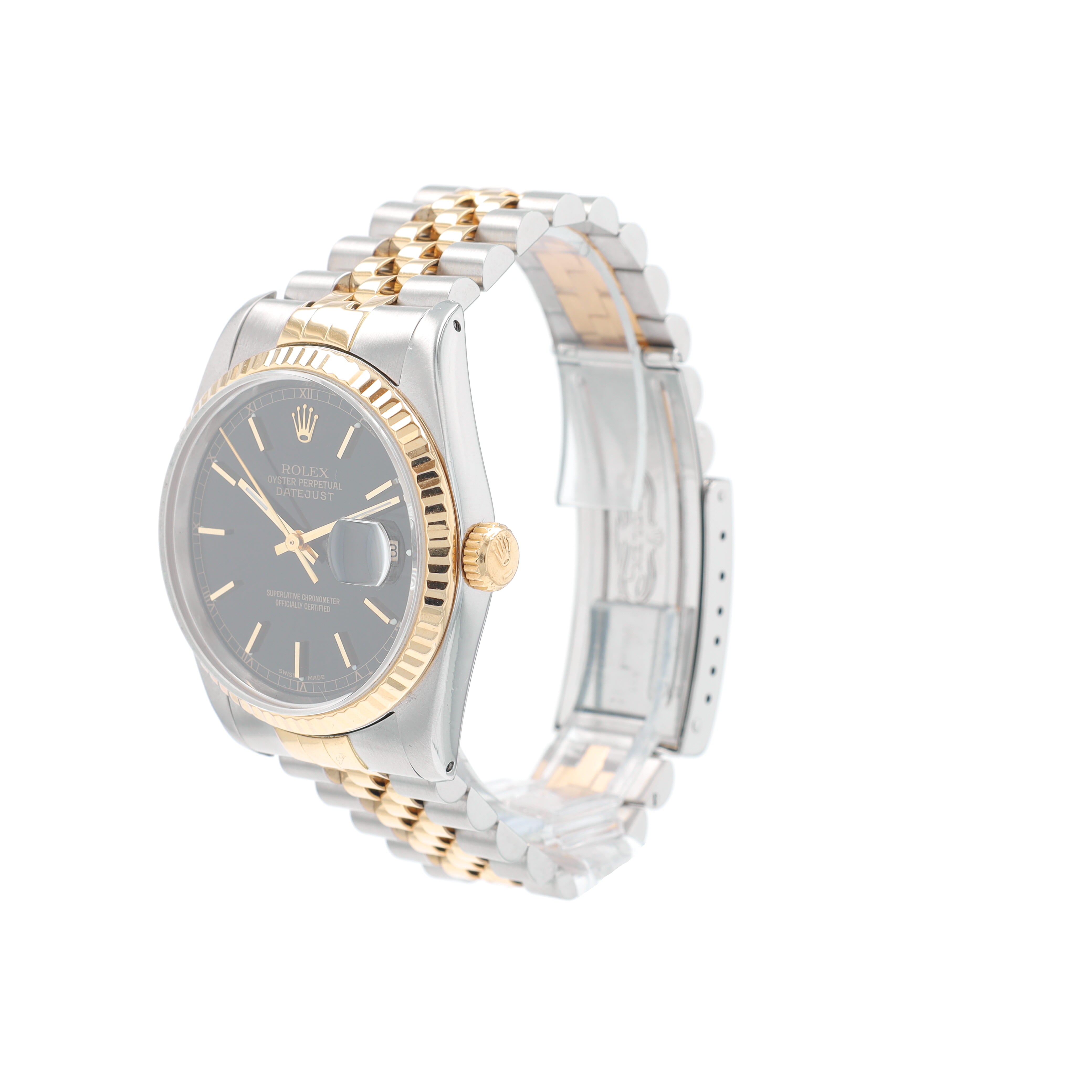 Rolex Datejust 16233 36mm Black Index Dial Fluted Bezel Jubilee Band - Luxuriant Concierge