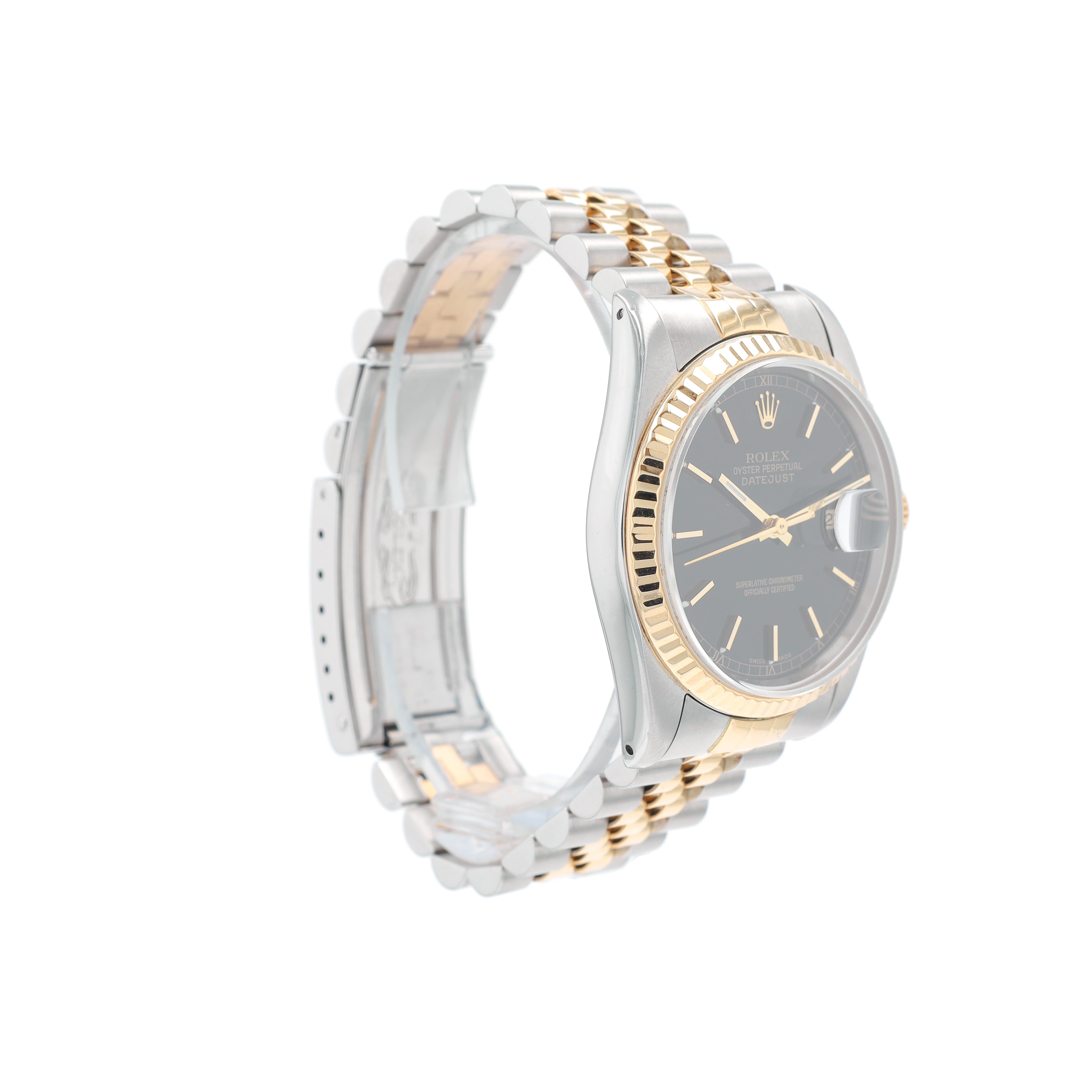 Rolex Datejust 16233 36mm Black Index Dial Fluted Bezel Jubilee Band - Luxuriant Concierge
