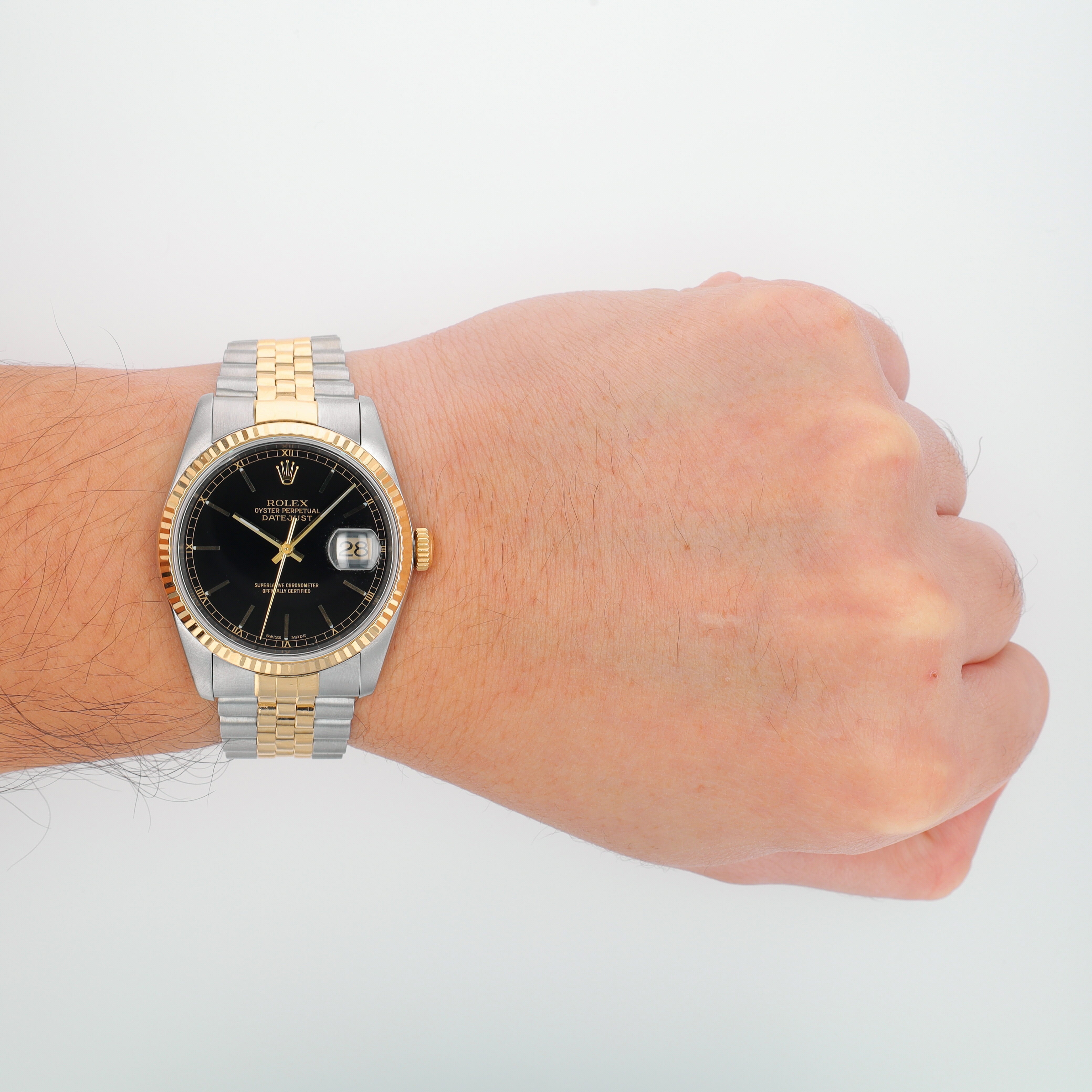 Rolex Datejust 16233 36mm Black Index Dial Fluted Bezel Jubilee Band - Luxuriant Concierge