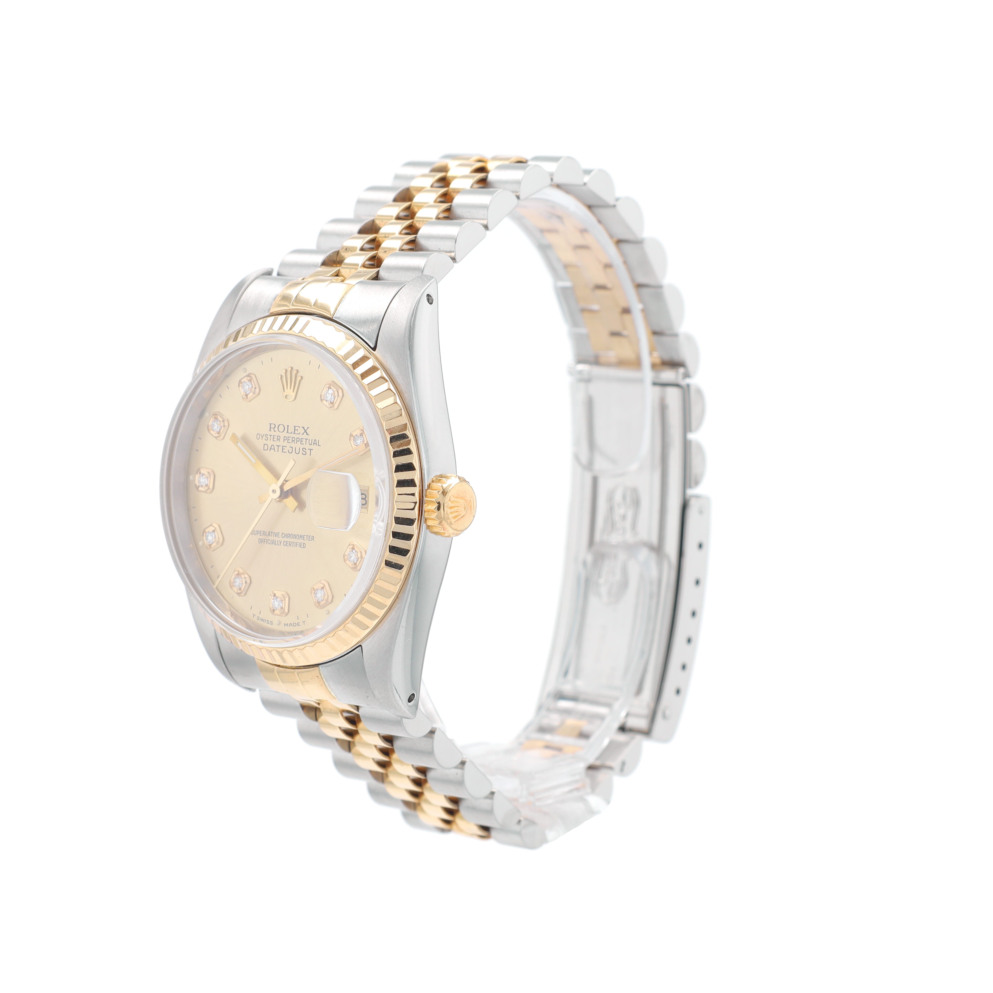 Rolex Datejust 16233 36mm Champagne Diamond (N.S) Dial Fluted Bezel Jubilee Band - Luxuriant Concierge