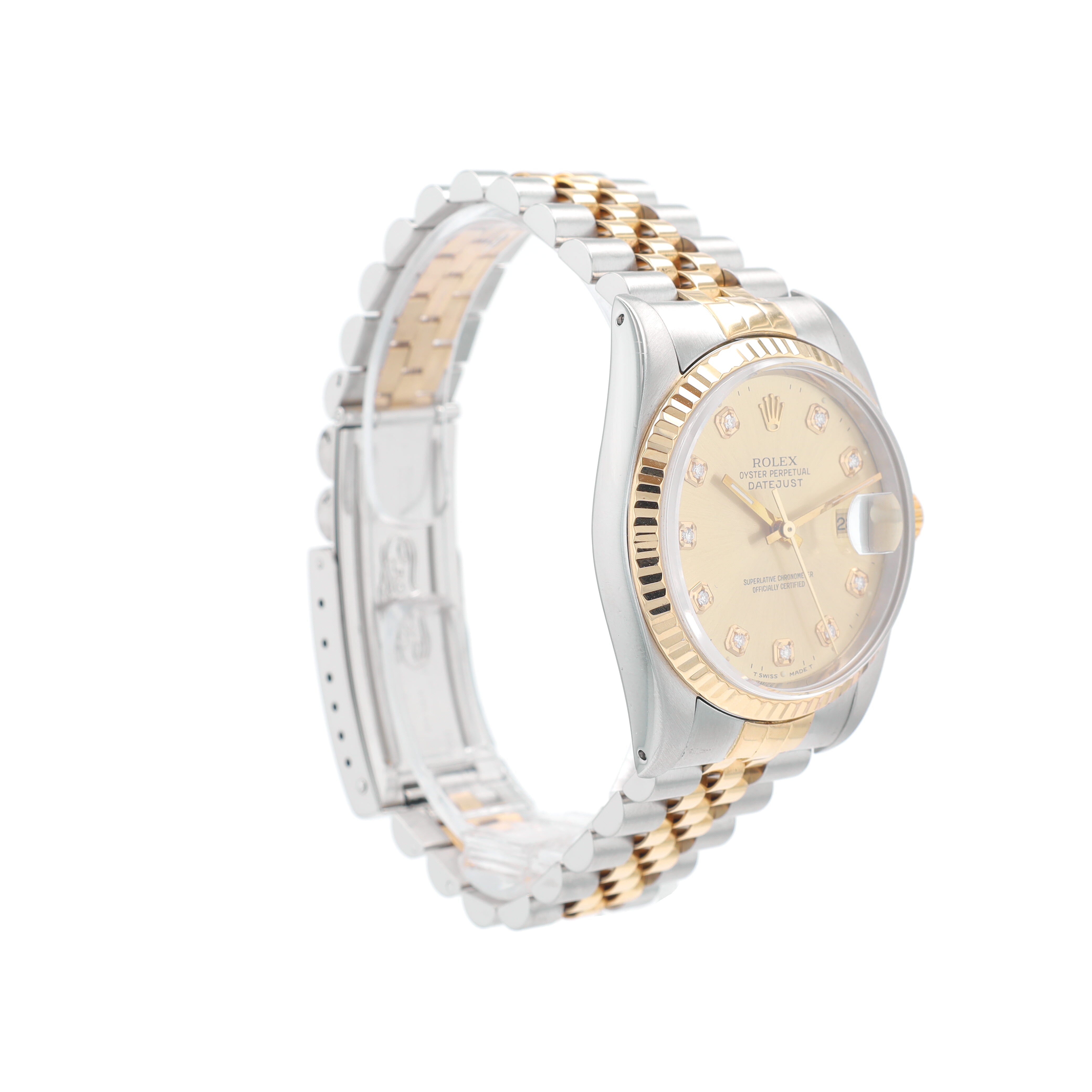 Rolex Datejust 16233 36mm Champagne Diamond (N.S) Dial Fluted Bezel Jubilee Band - Luxuriant Concierge