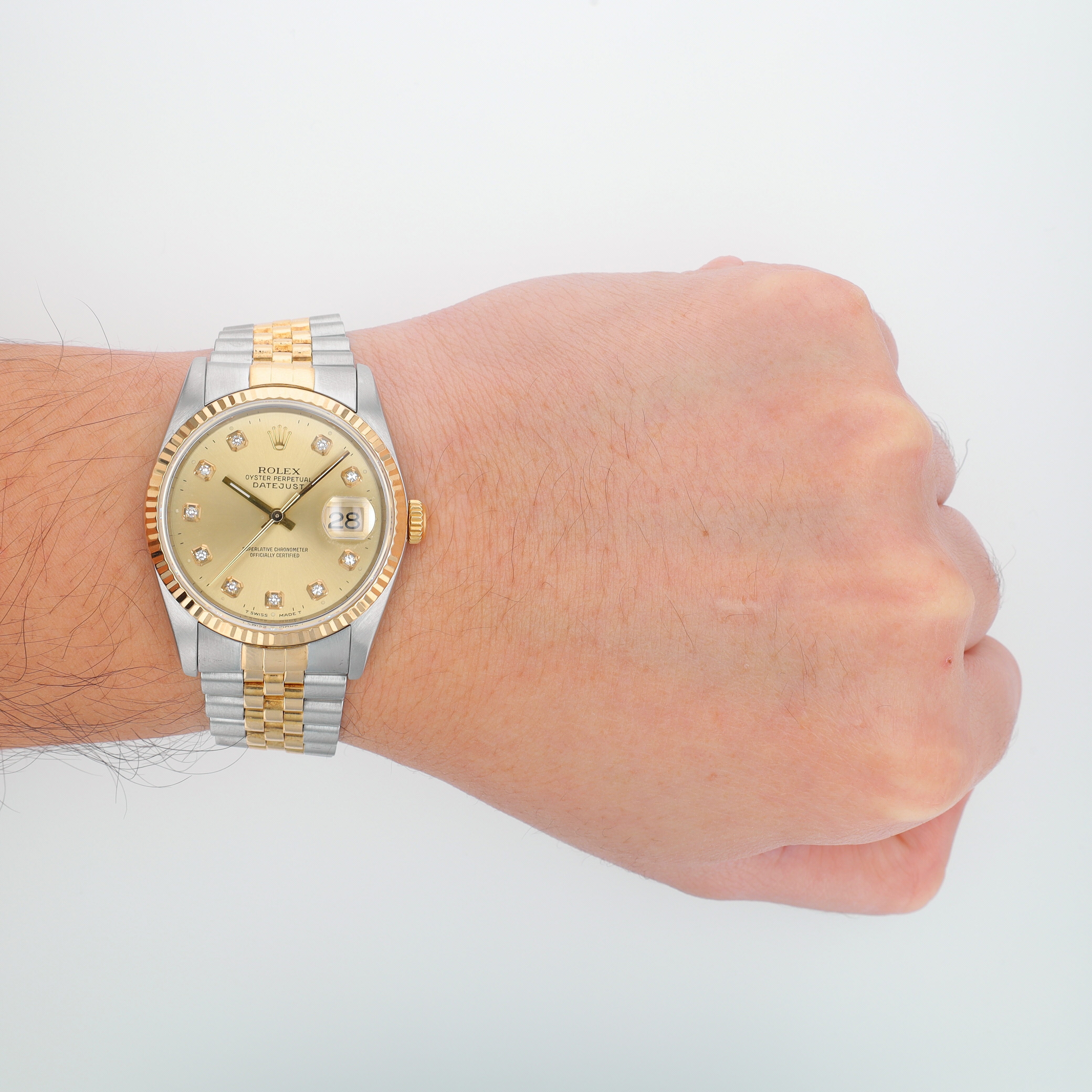Rolex Datejust 16233 36mm Champagne Diamond (N.S) Dial Fluted Bezel Jubilee Band - Luxuriant Concierge
