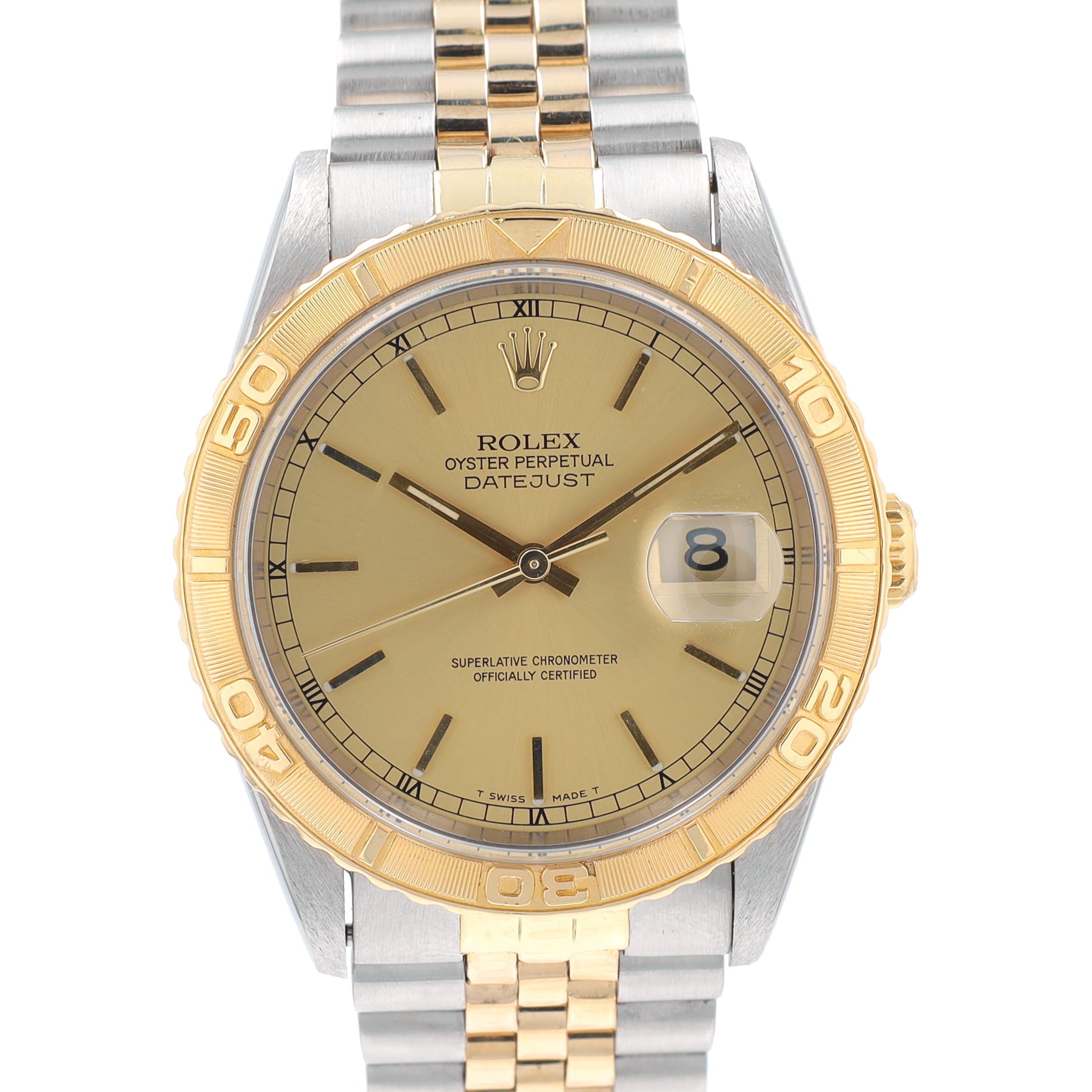 Rolex Datejust 16263 36mm Champagne Index Dial Turn-o-graph Bezel Jubilee Band