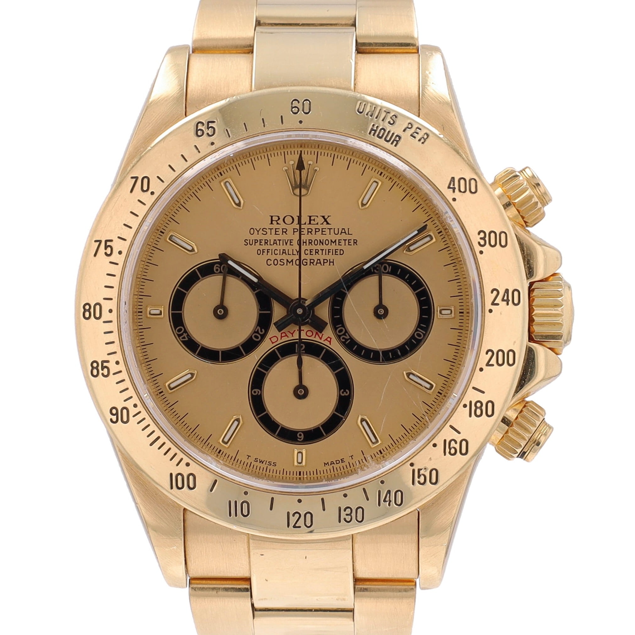 Rolex Daytona 18KY 40mm 16528 Champagne Small Index Luminous Dial, Tachymeter Bezel, Oyster Band