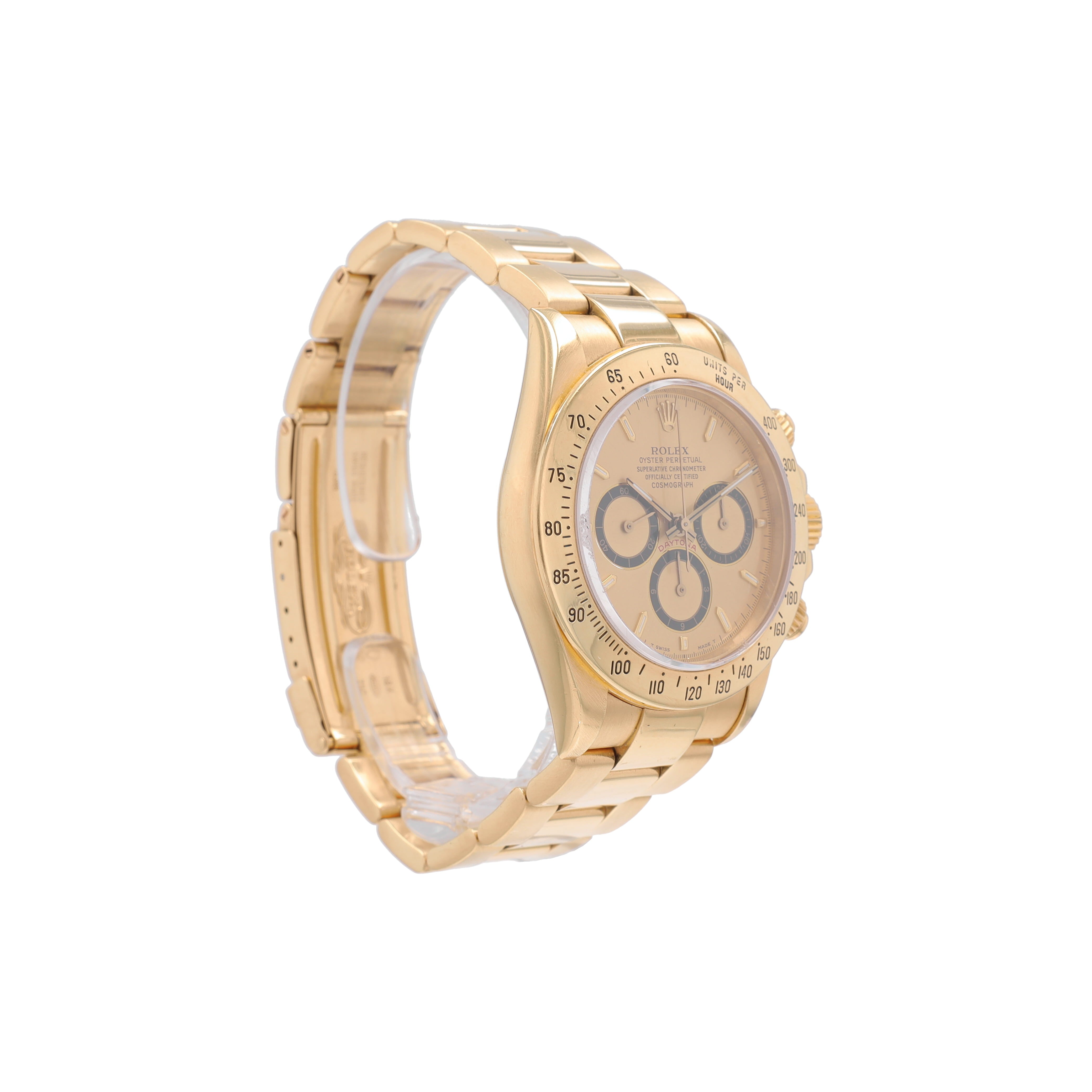 Rolex Daytona 18KY 40mm 16528 Champagne Small Index Luminous Dial, Tachymeter Bezel, Oyster Band - Luxuriant Concierge