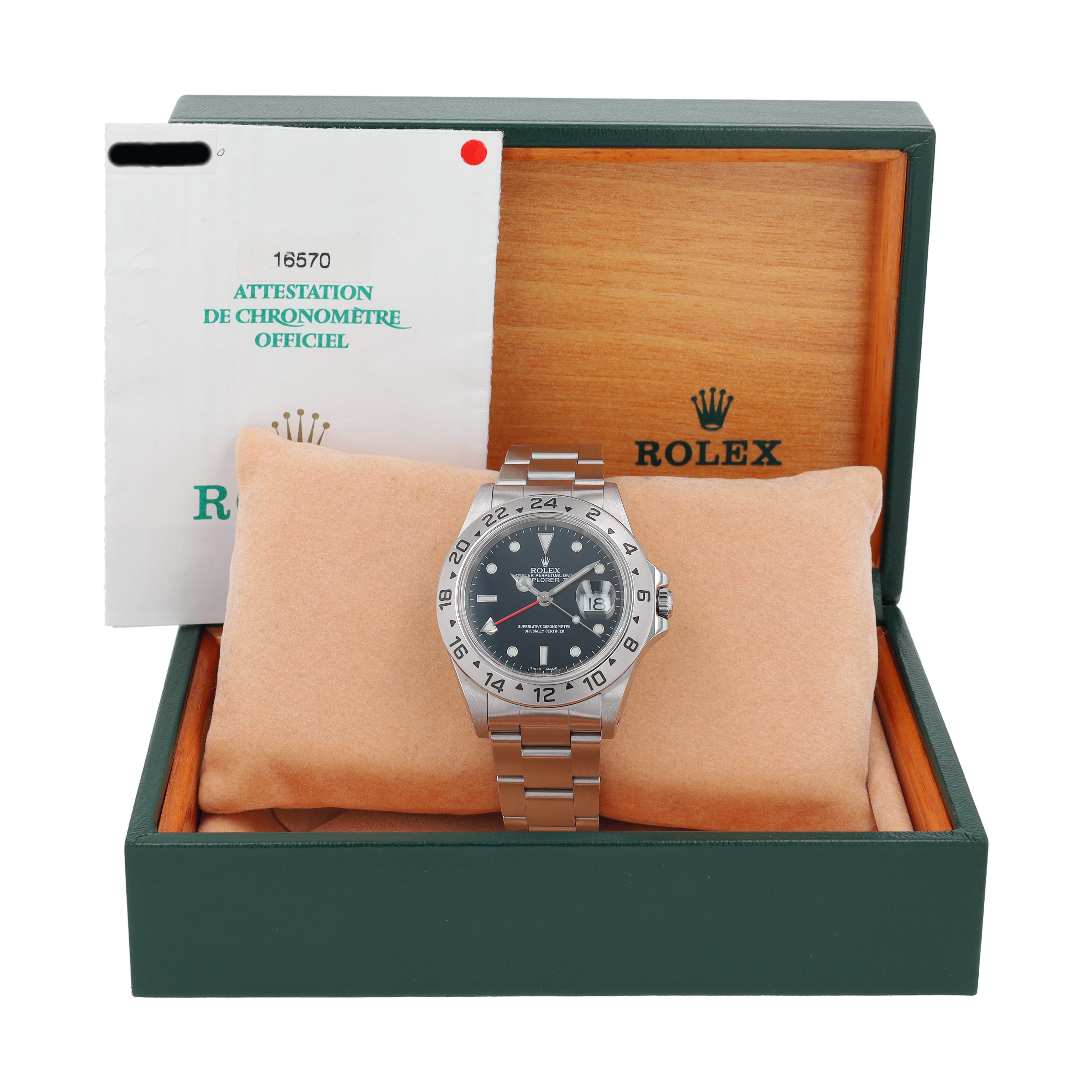 B&P Rolex Explorer II 16570 40mm Black Luminous Dial GMT Bezel Oyster Band - Luxuriant Concierge