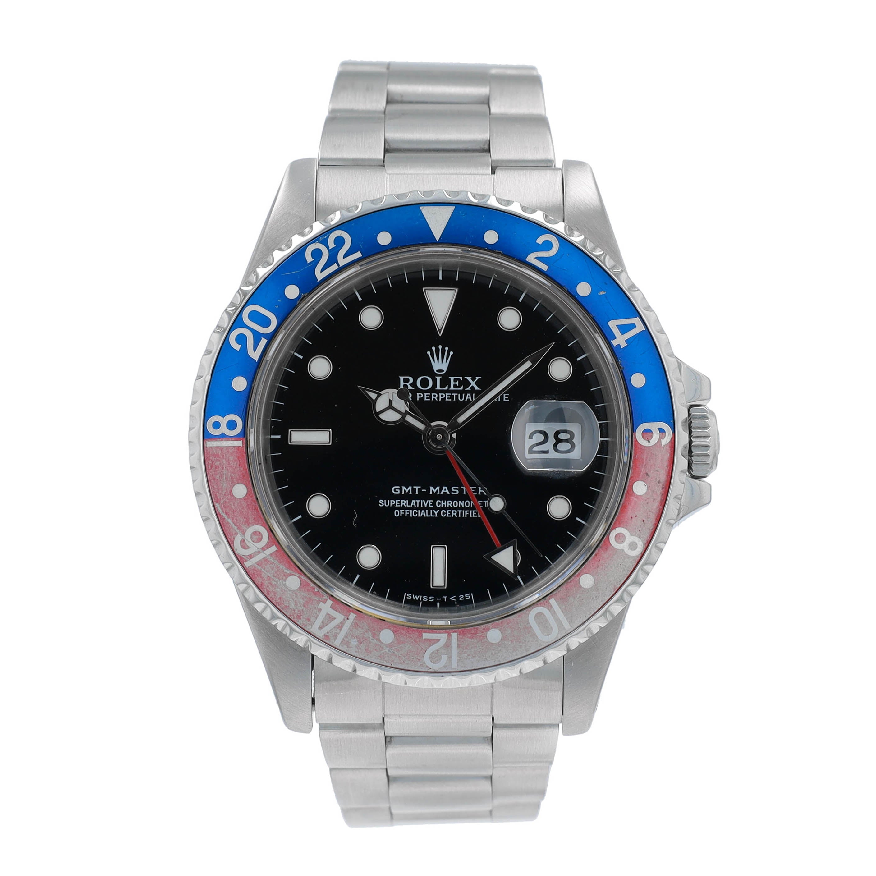 Rolex GMT Master 16700 40mm Black White Luminous Dial Rotatable Bezel - Pepsi Faded Insert Bezel Oyster Band