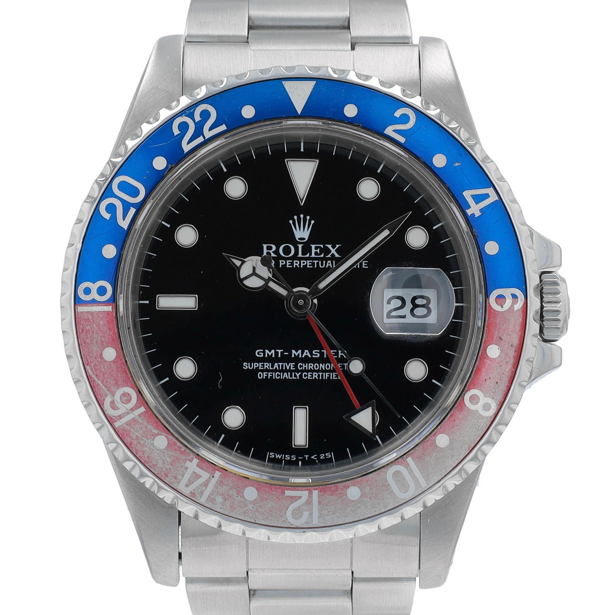 Rolex GMT Master 16700 40mm Black White Luminous Dial Rotatable Bezel - Pepsi Faded Insert Bezel Oyster Band