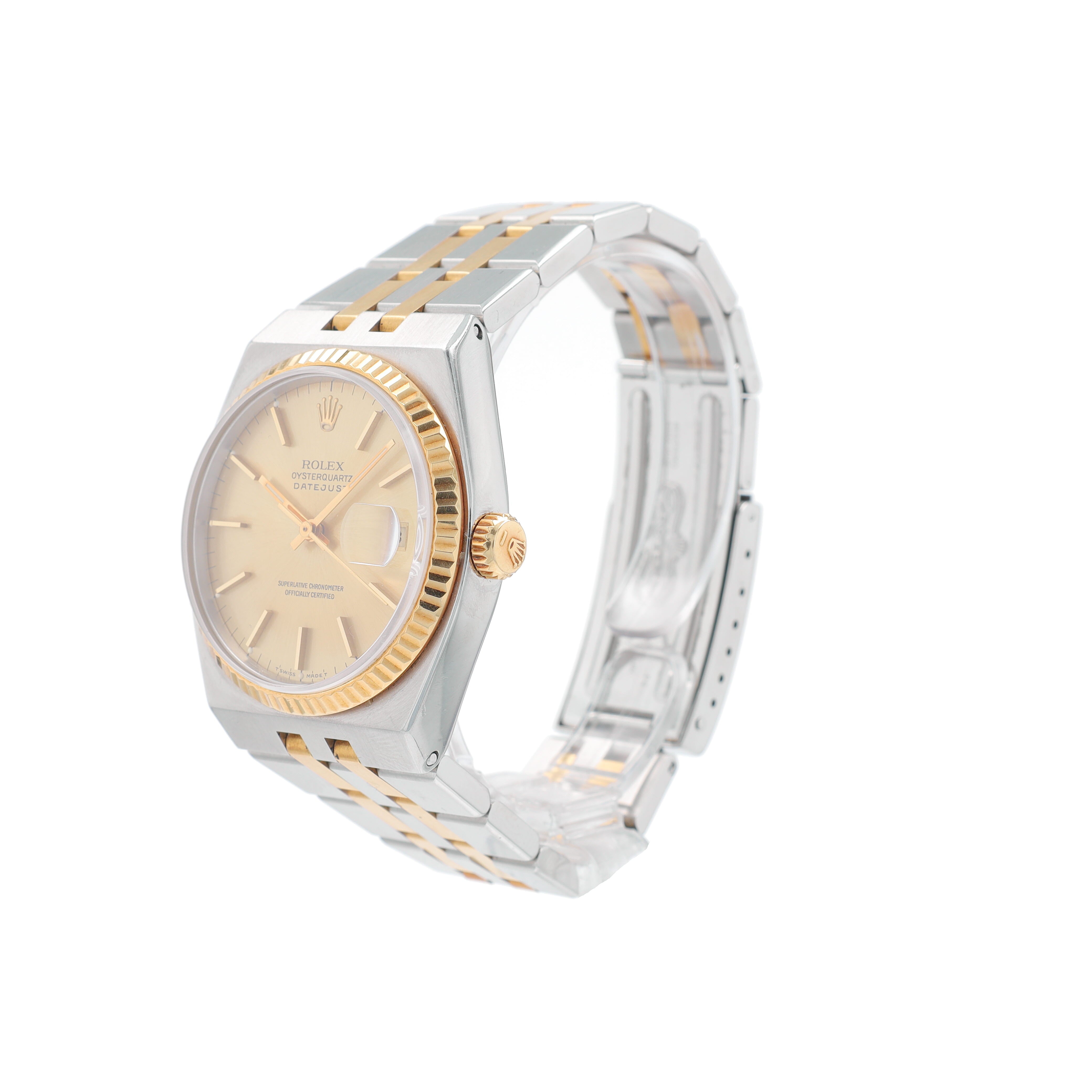 Rolex Datejust 17013 36mm Champagne Index Dial Fluted Bezel Integrated Band - Luxuriant Concierge