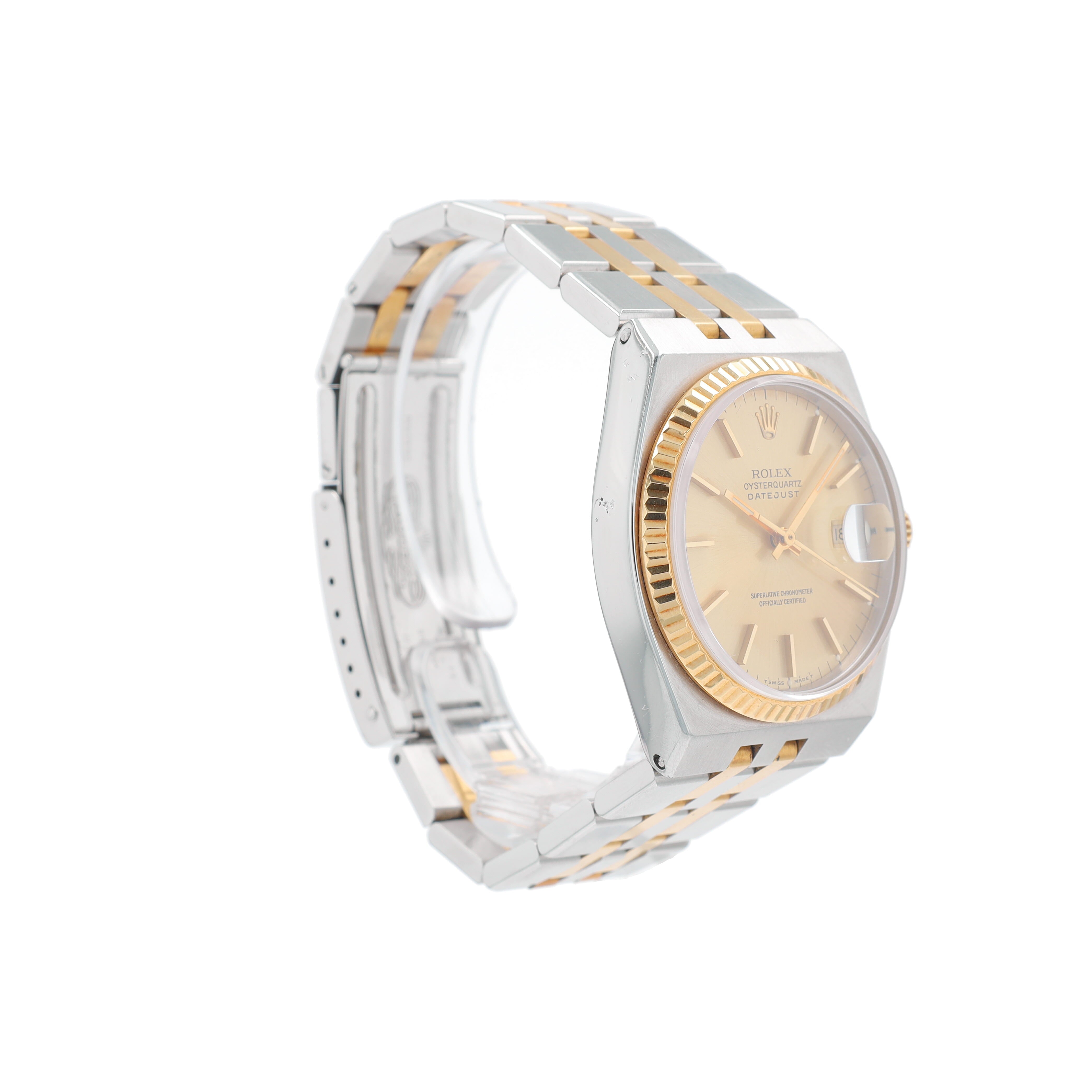 Rolex Datejust 17013 36mm Champagne Index Dial Fluted Bezel Integrated Band - Luxuriant Concierge