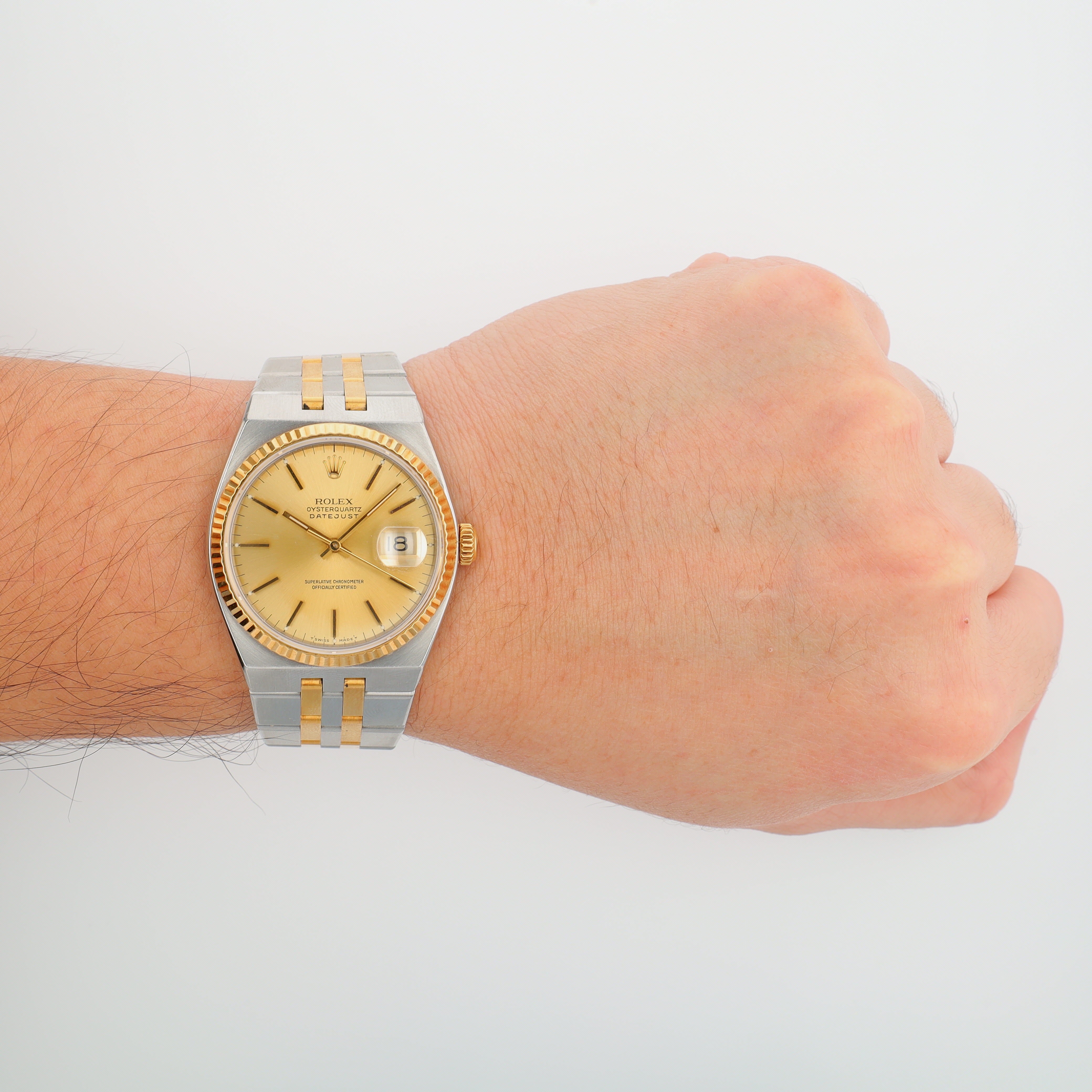 Rolex Datejust 17013 36mm Champagne Index Dial Fluted Bezel Integrated Band - Luxuriant Concierge