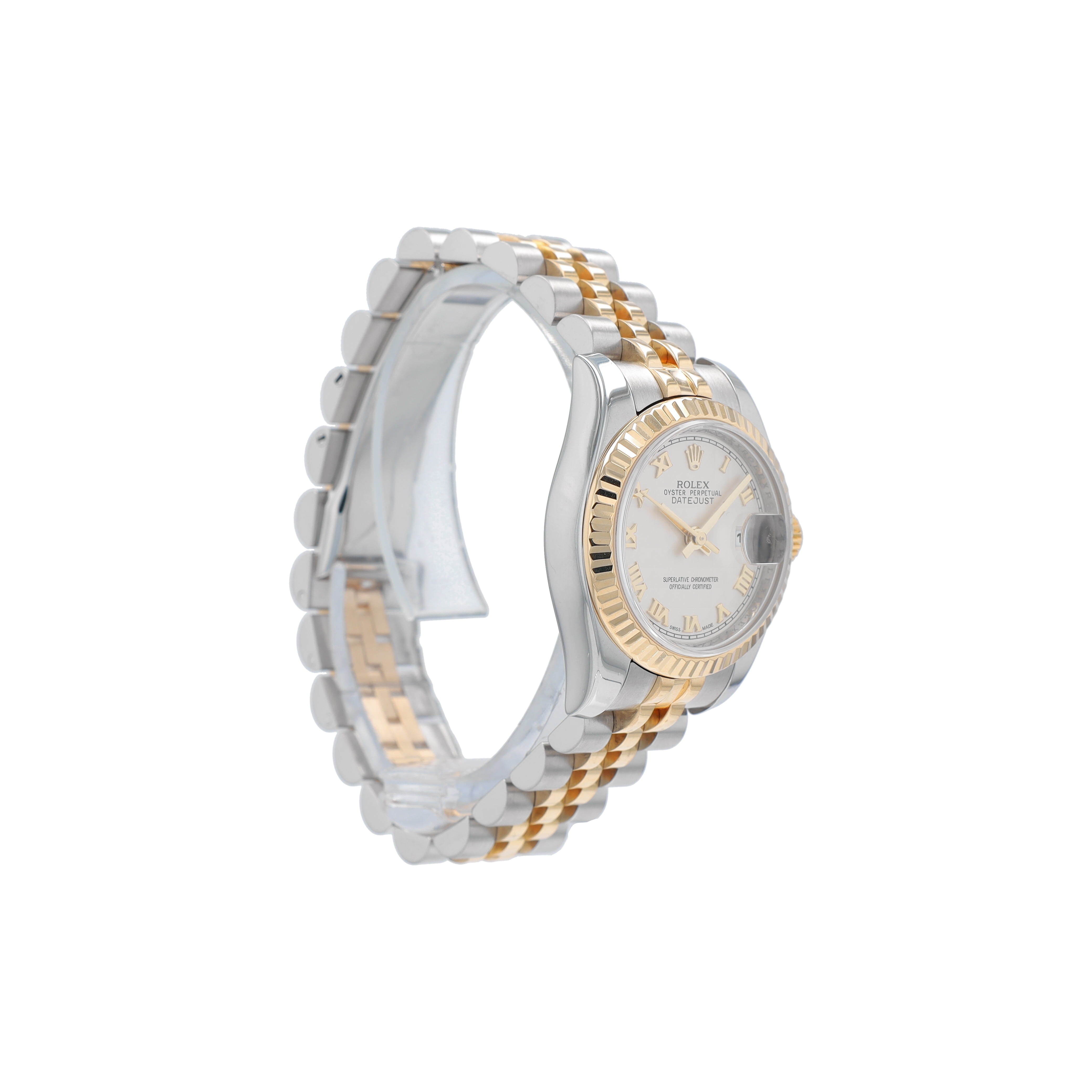 B&P Rolex Datejust 179173 26mm Cream Pyramid Roman Numeral Dial Fluted Bezel Jubilee Band - Luxuriant Concierge
