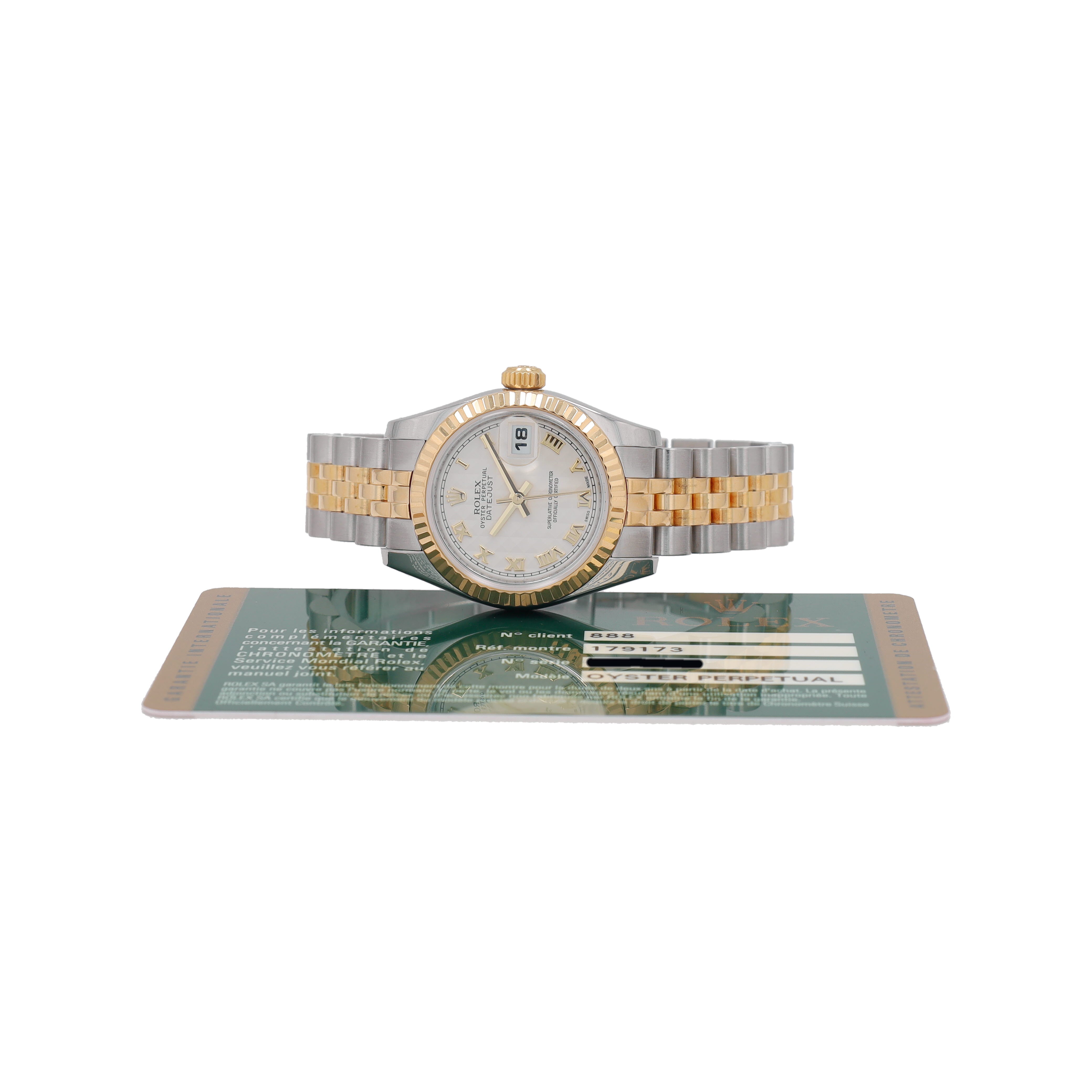B&P Rolex Datejust 179173 26mm Cream Pyramid Roman Numeral Dial Fluted Bezel Jubilee Band - Luxuriant Concierge
