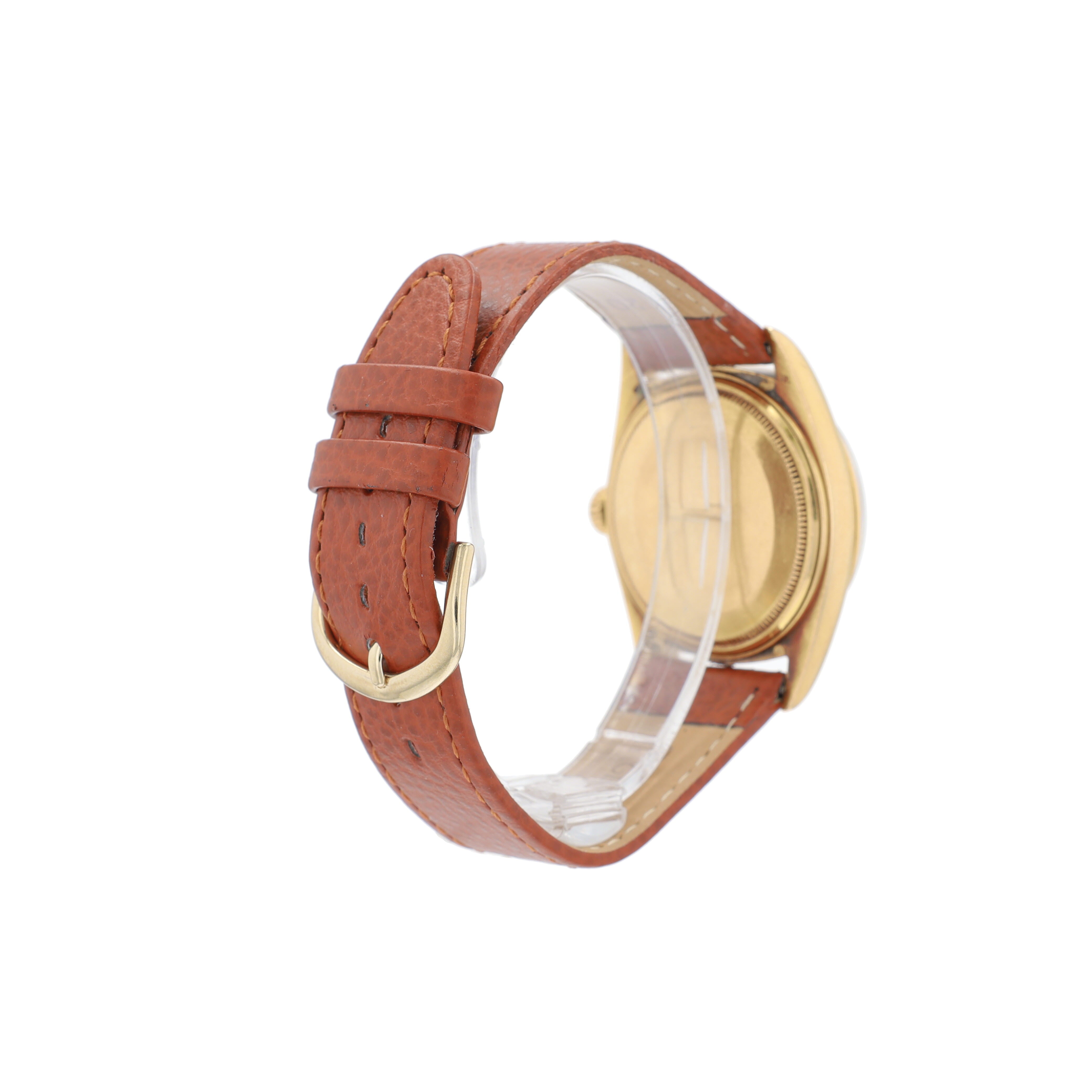 Rolex Day-Date 1803 36mm Champagne Index Dial Fluted Bezel Leather Band - Luxuriant Concierge