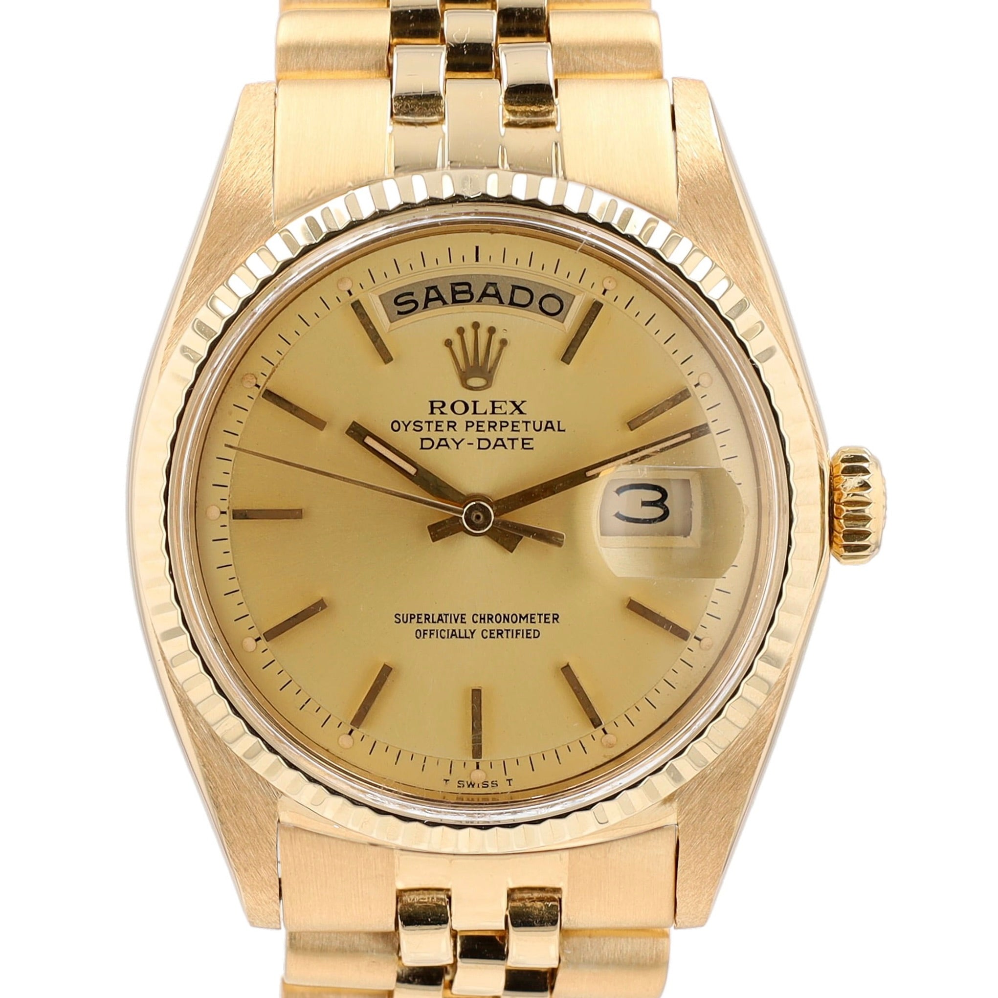 Rolex Day-Date 1803 36mm Champagne Index Dial Fluted Bezel Jubilee Band