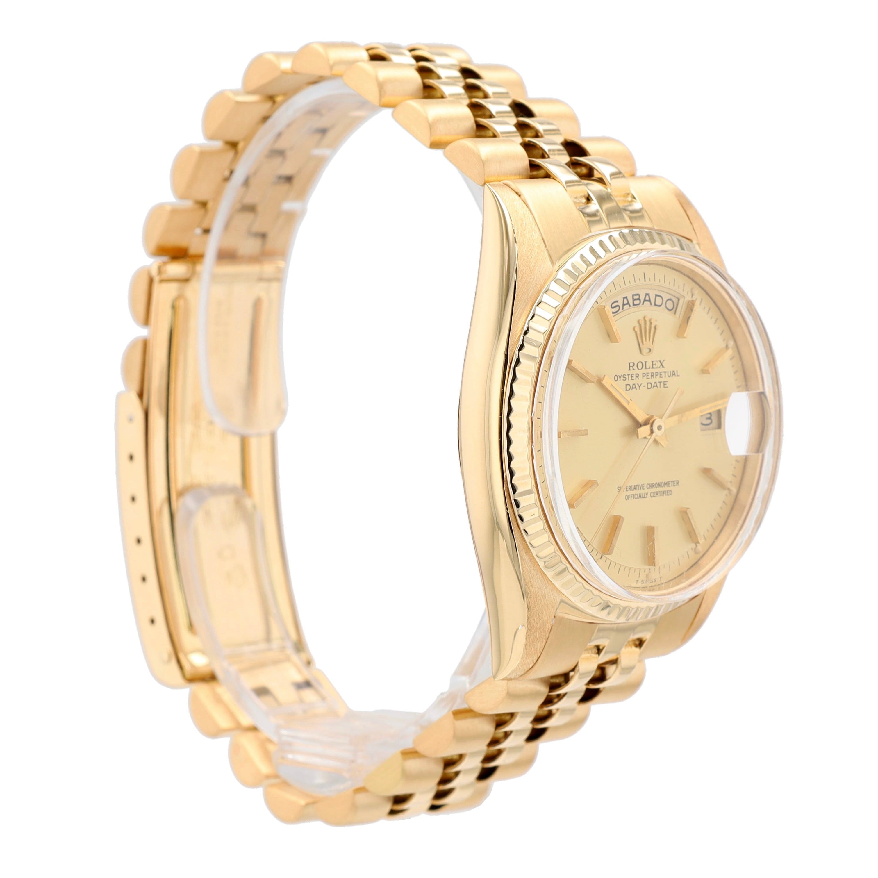 Rolex Day-Date 1803 36mm Champagne Index Dial Fluted Bezel Jubilee Band