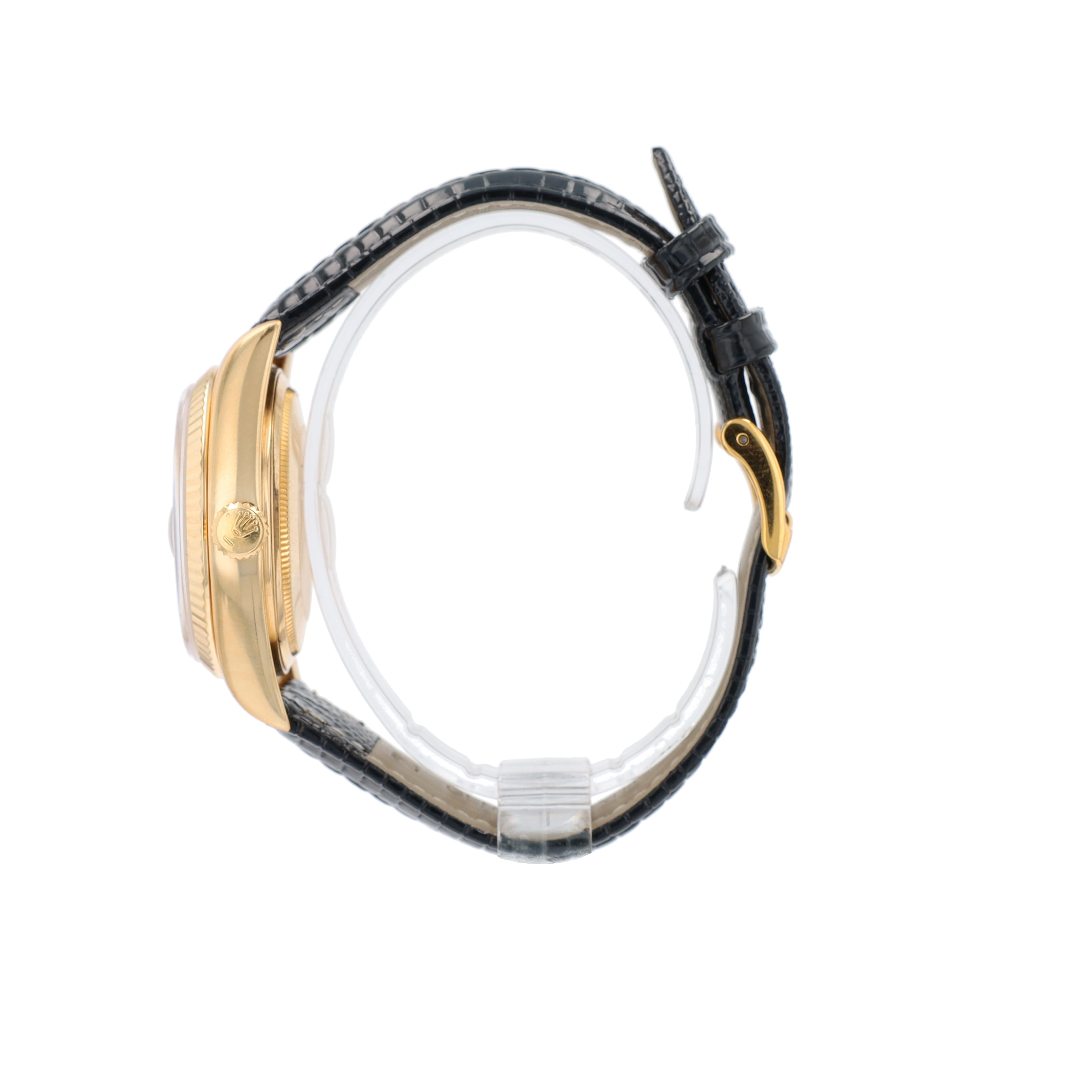 Rolex Day-Date 18038 36mm Black 8+2 Baguette Dial Fluted Bezel Leather Band - Luxuriant Concierge