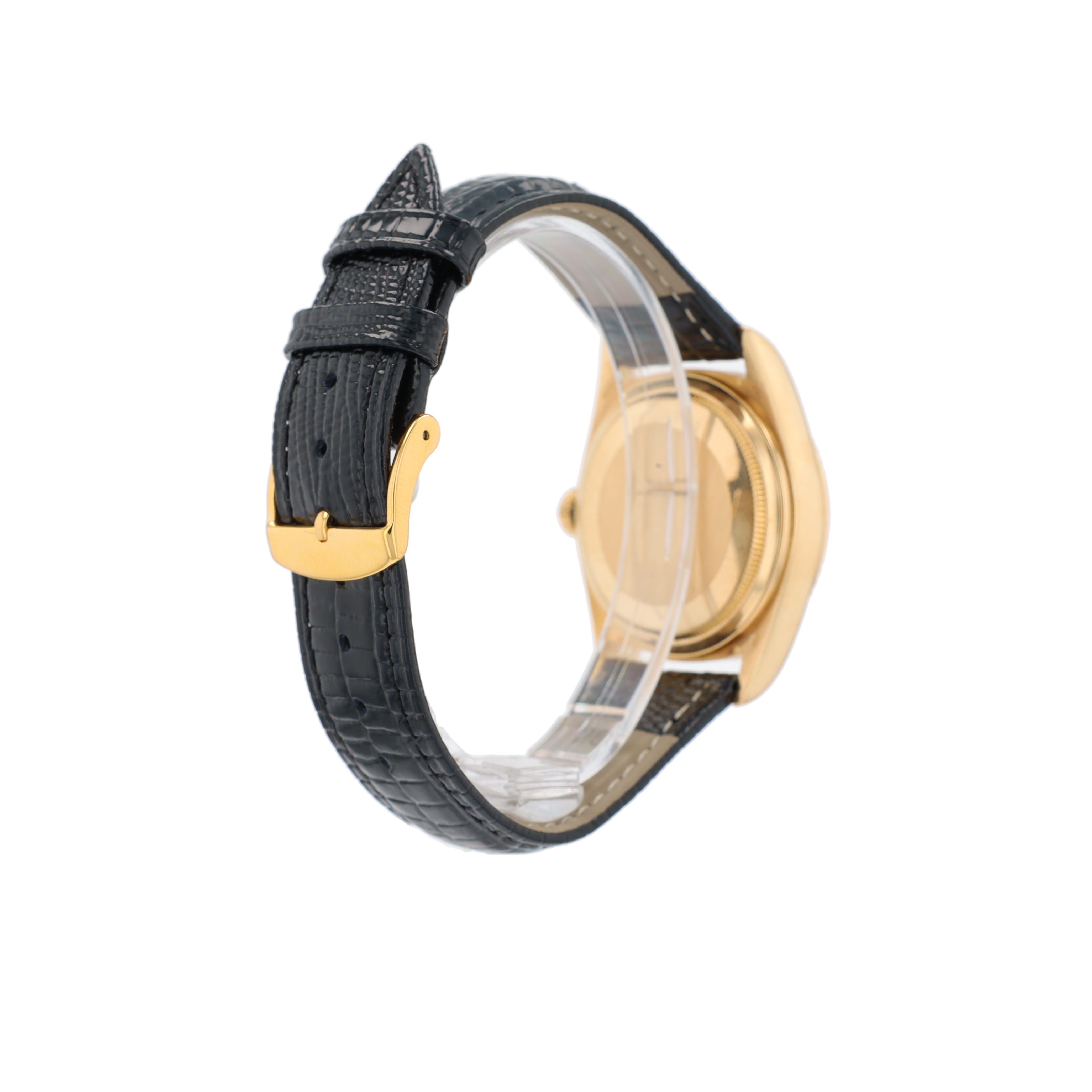 Rolex Day-Date 18038 36mm Black 8+2 Baguette Dial Fluted Bezel Leather Band - Luxuriant Concierge