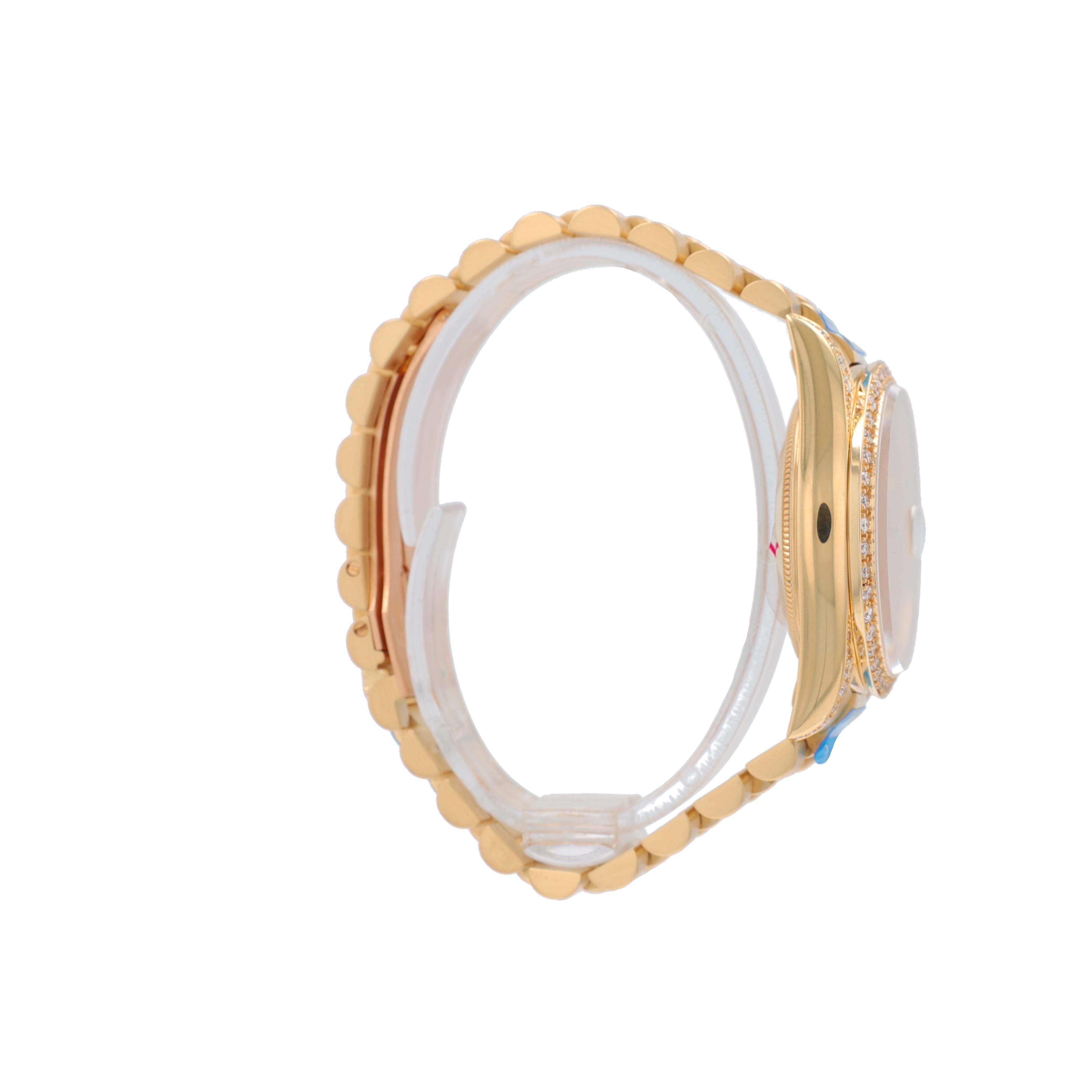 Rolex Day-Date 18238 36mm Champagne 8+2 Baguette Diamond Dial Diamond Pave Bezel President Band - Luxuriant Concierge