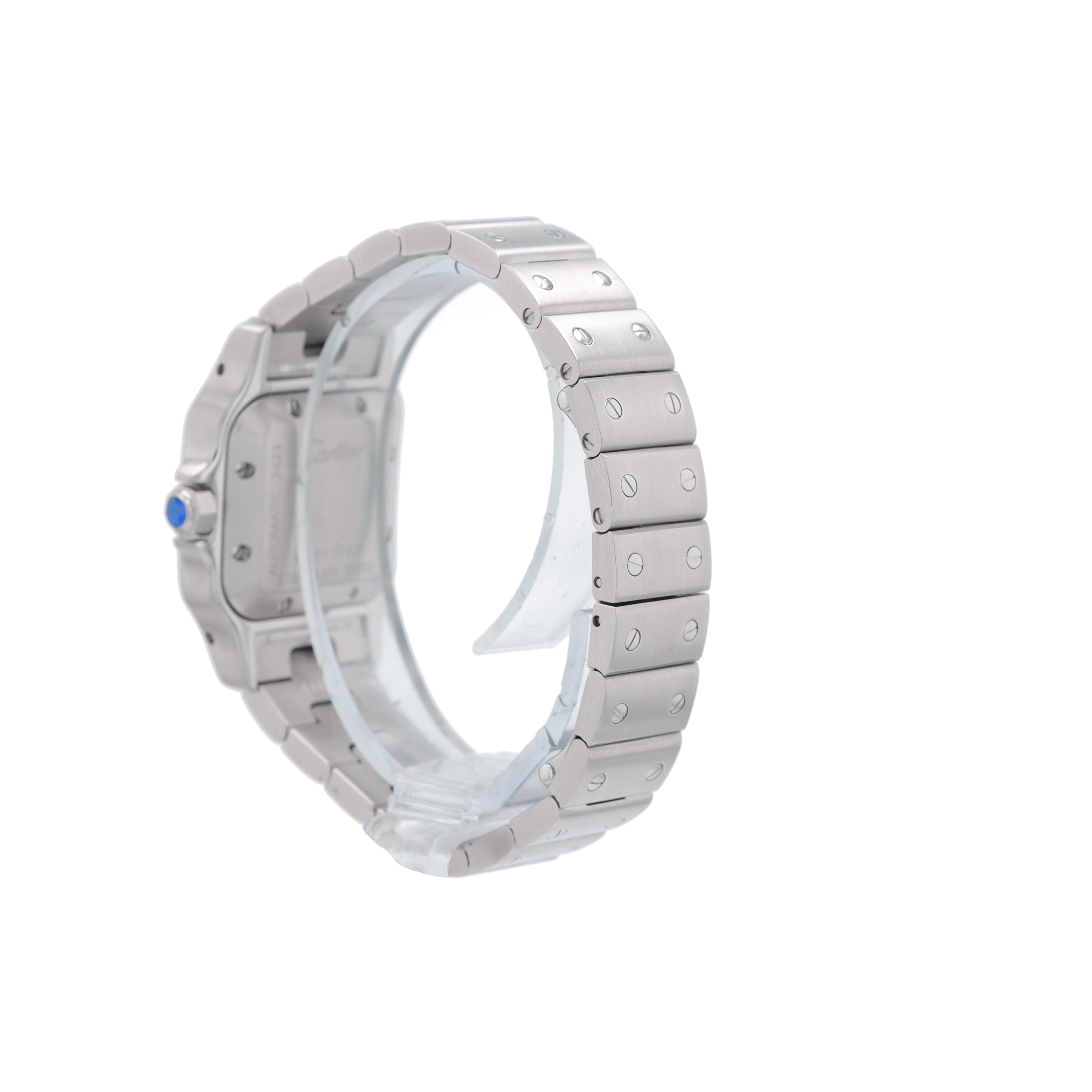 Cartier Santos 2423 Pink Roman Numeral Dial Fixed Bezel Cartier Stainless W/ Screws Band - Luxuriant Concierge