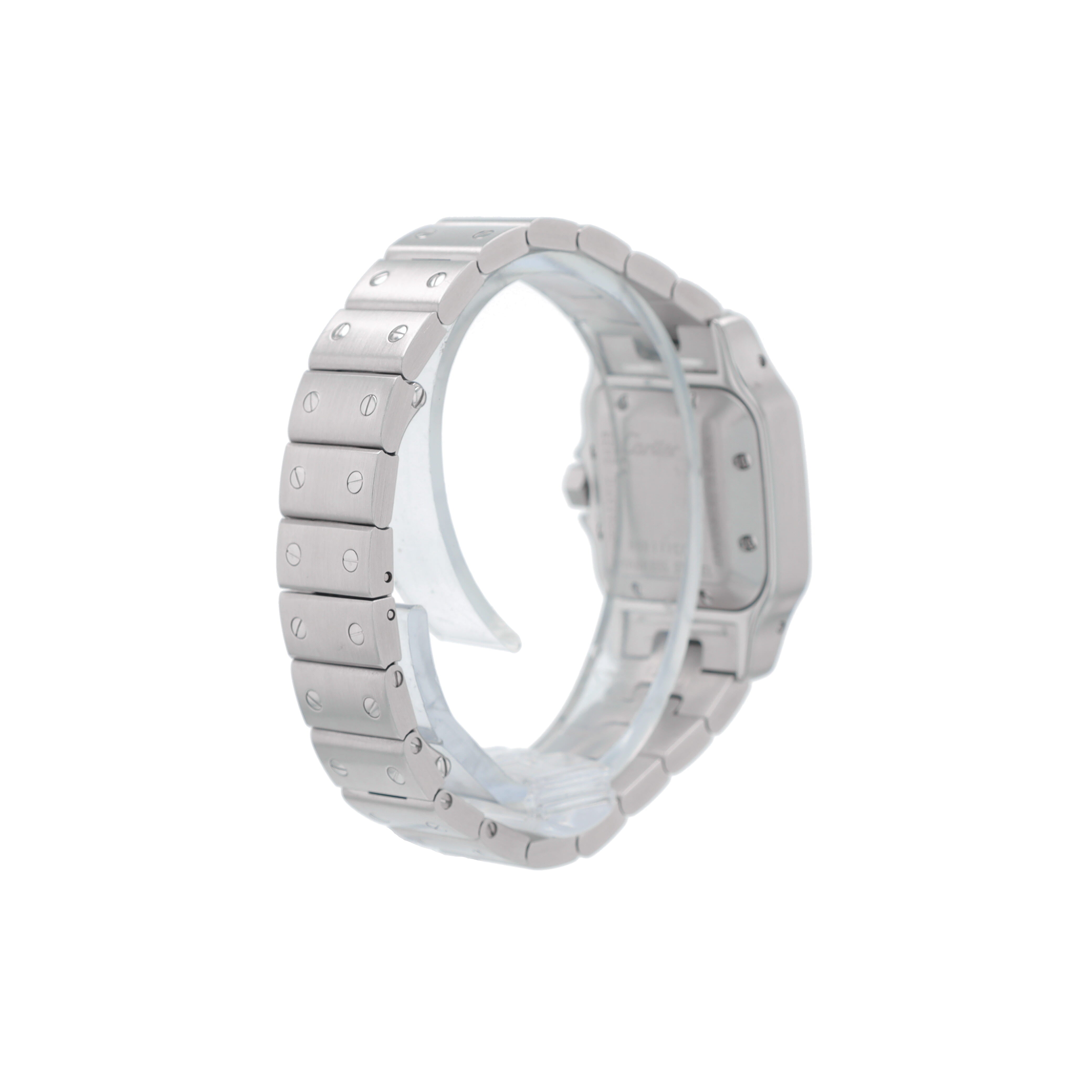 Cartier Santos 2423 Pink Roman Numeral Dial Fixed Bezel Cartier Stainless W/ Screws Band - Luxuriant Concierge