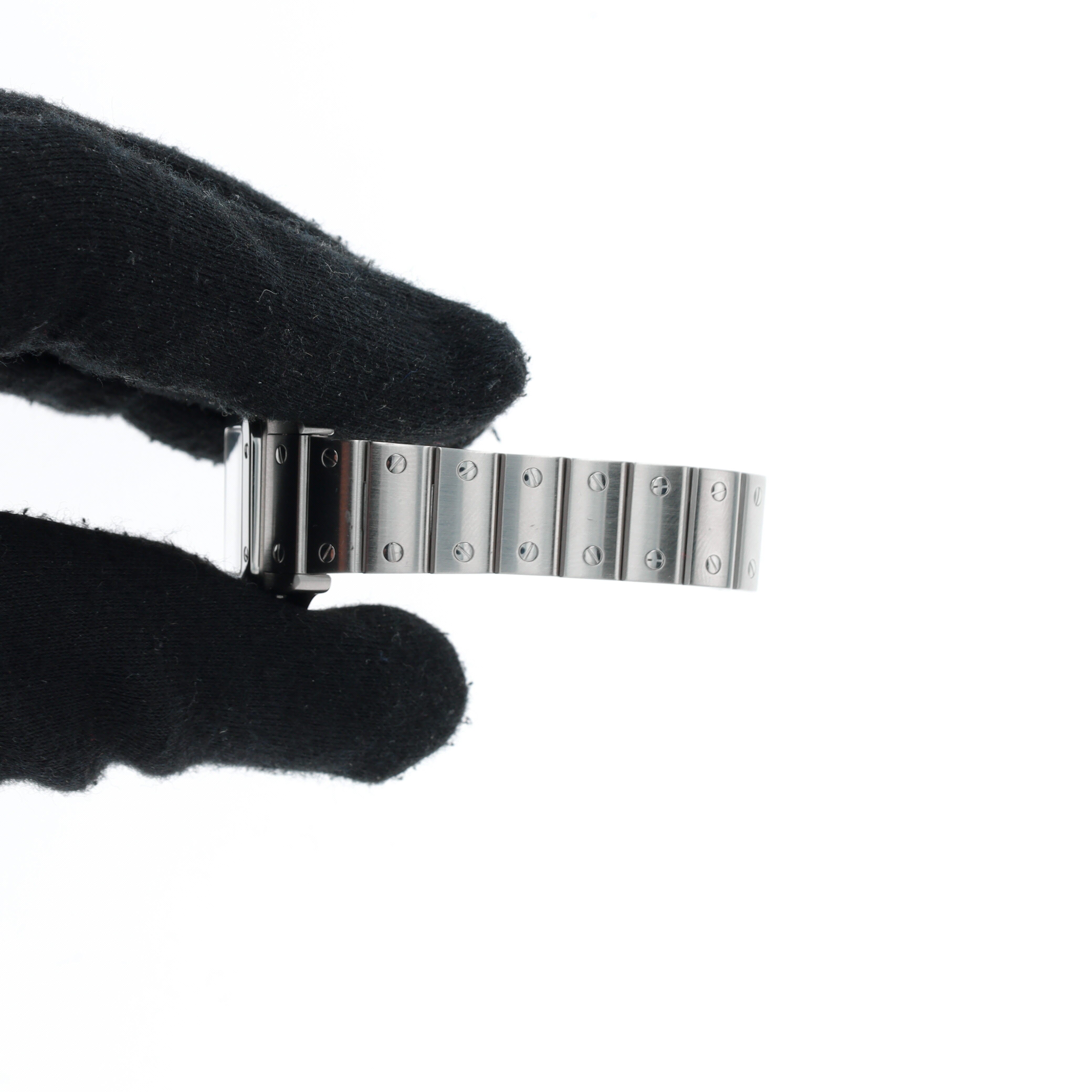 Cartier Santos 2423 Pink Roman Numeral Dial Fixed Bezel Cartier Stainless W/ Screws Band - Luxuriant Concierge