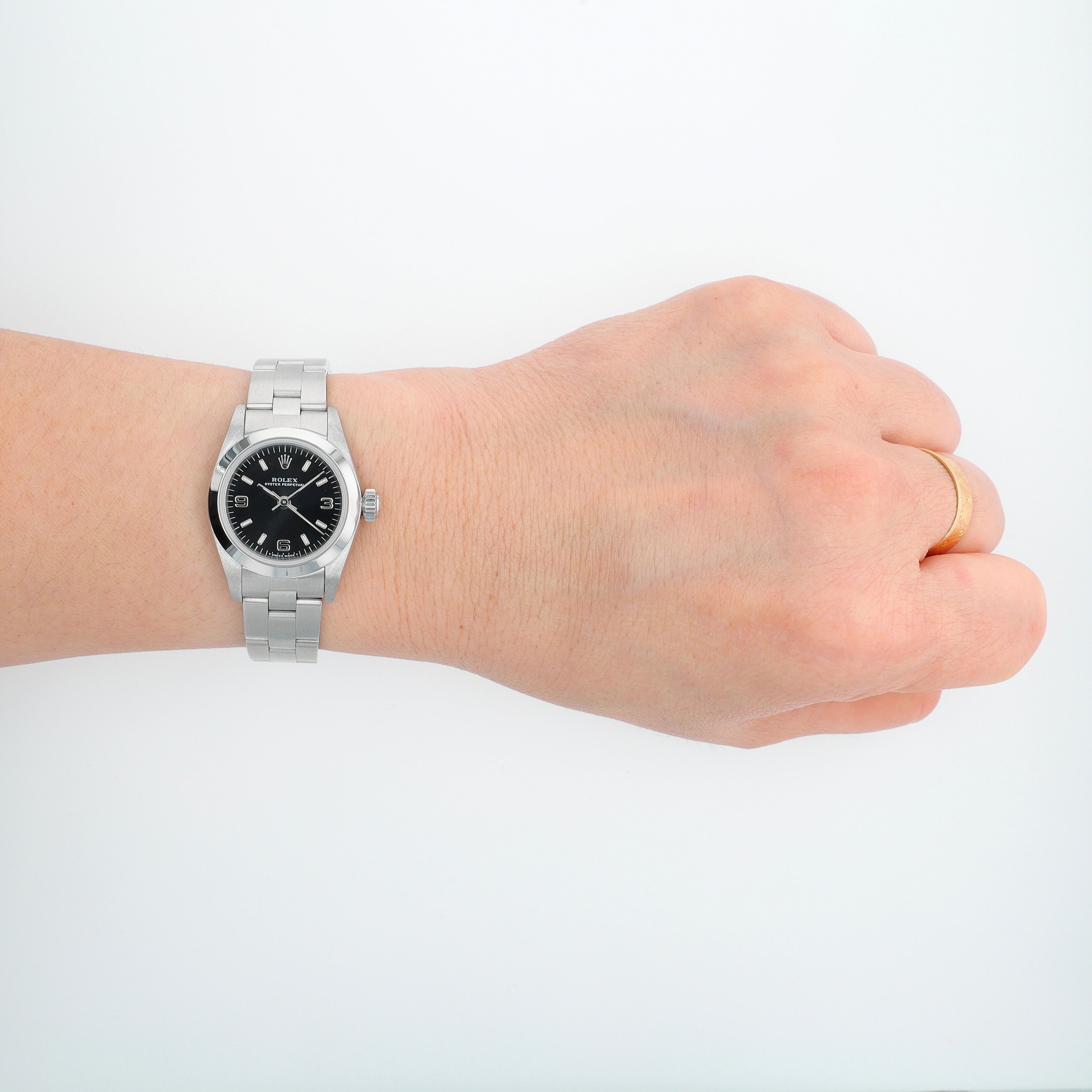 Rolex Oyster Perpetual 67180 26mm Black Luminous & Arabic Dial Smooth Bezel Oyster Band