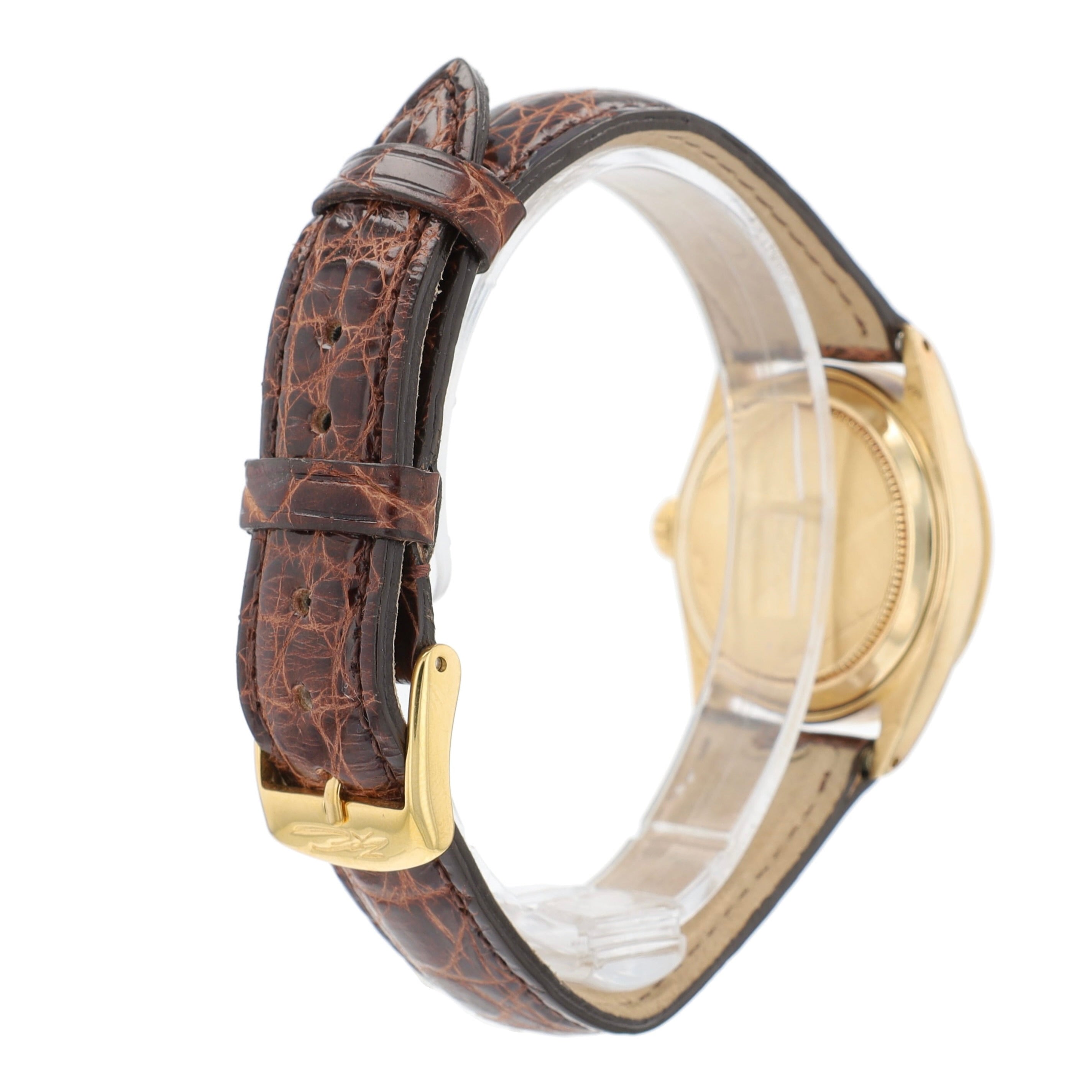 Rolex Datejust 6827 31mm Champagne Index Dial Fluted Bezel Dark Brown Band