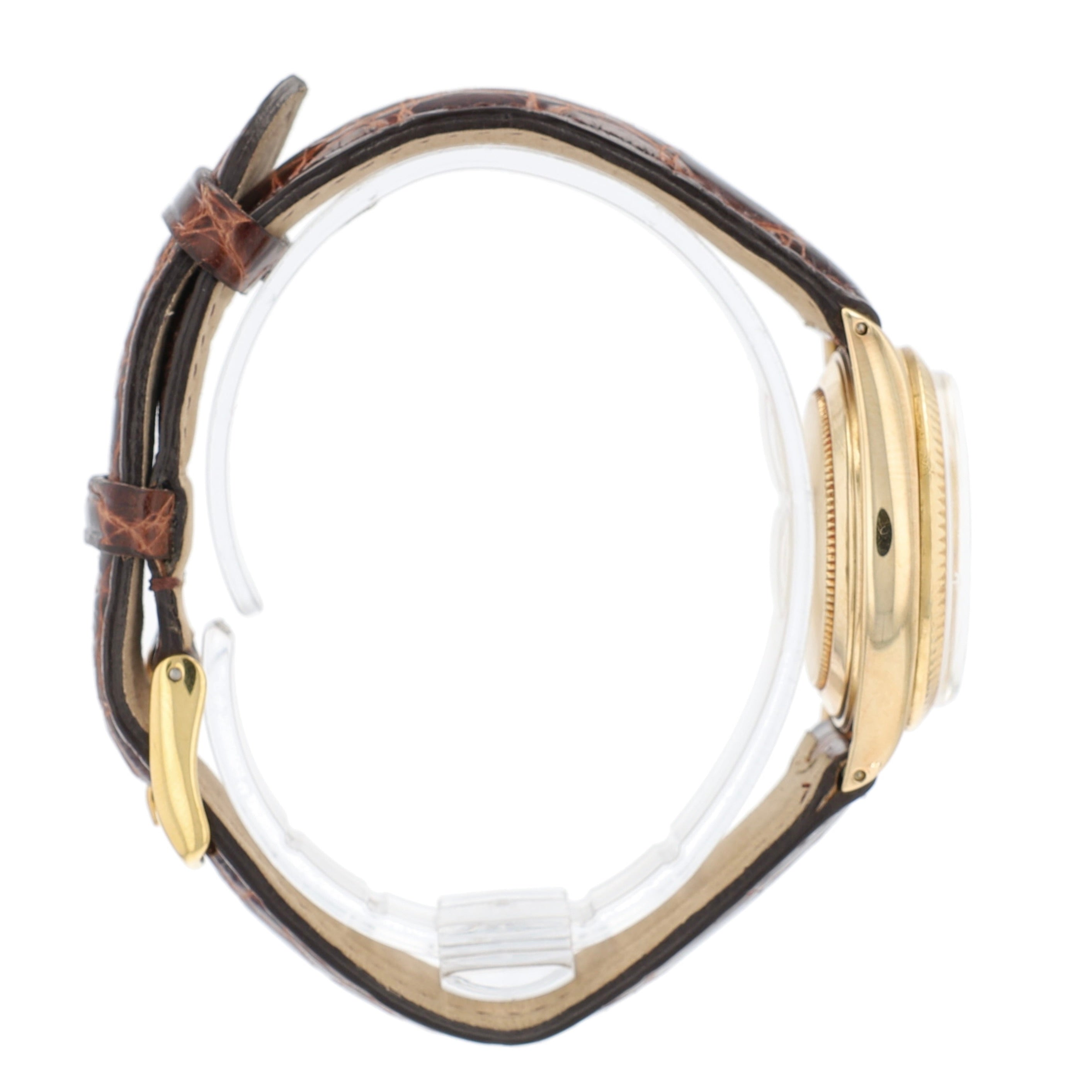 Rolex Datejust 6827 31mm Champagne Index Dial Fluted Bezel Dark Brown Band