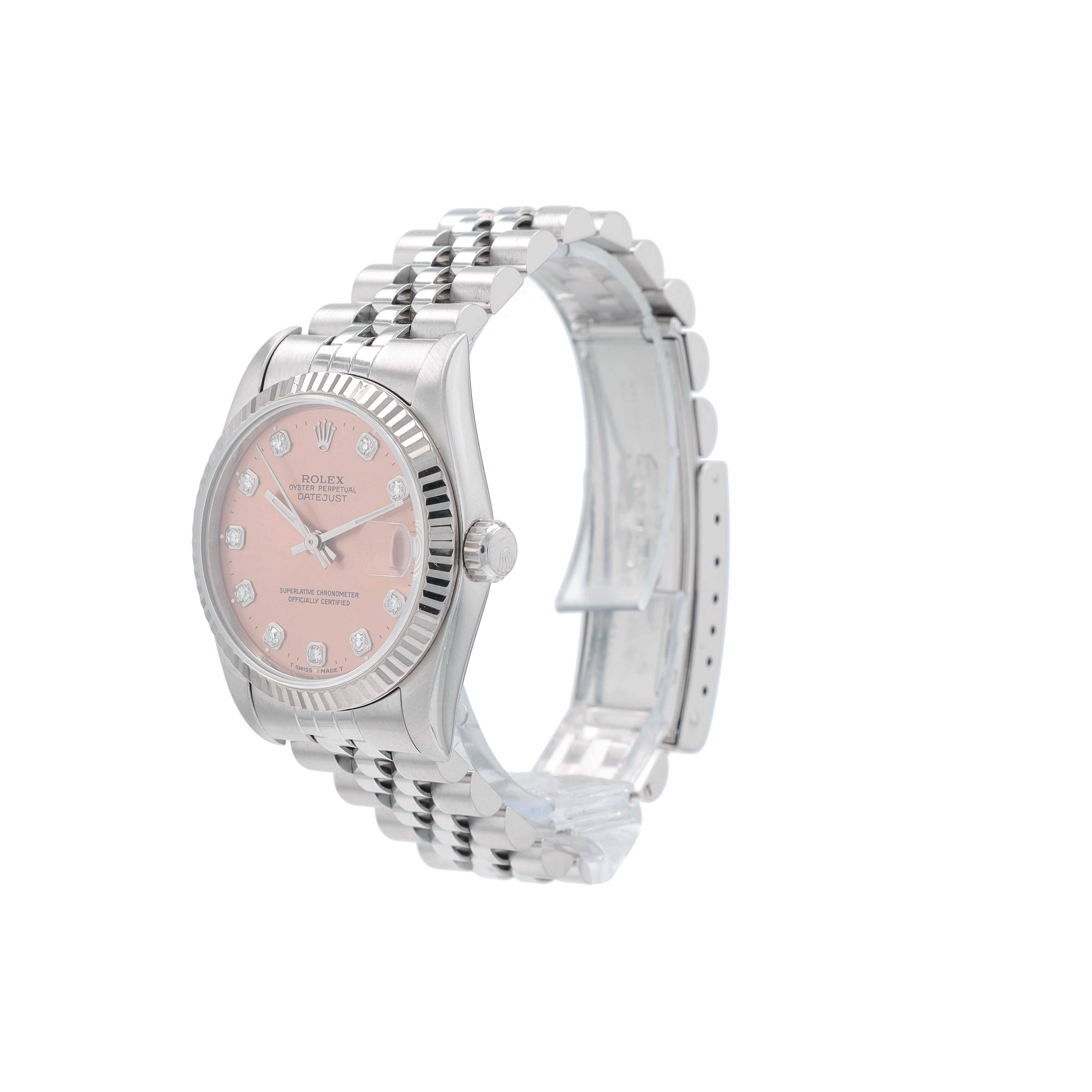 Rolex Datejust 68274 31mm Salmon Diamonds Dial Fluted Bezel Jubilee Band - Luxuriant Concierge