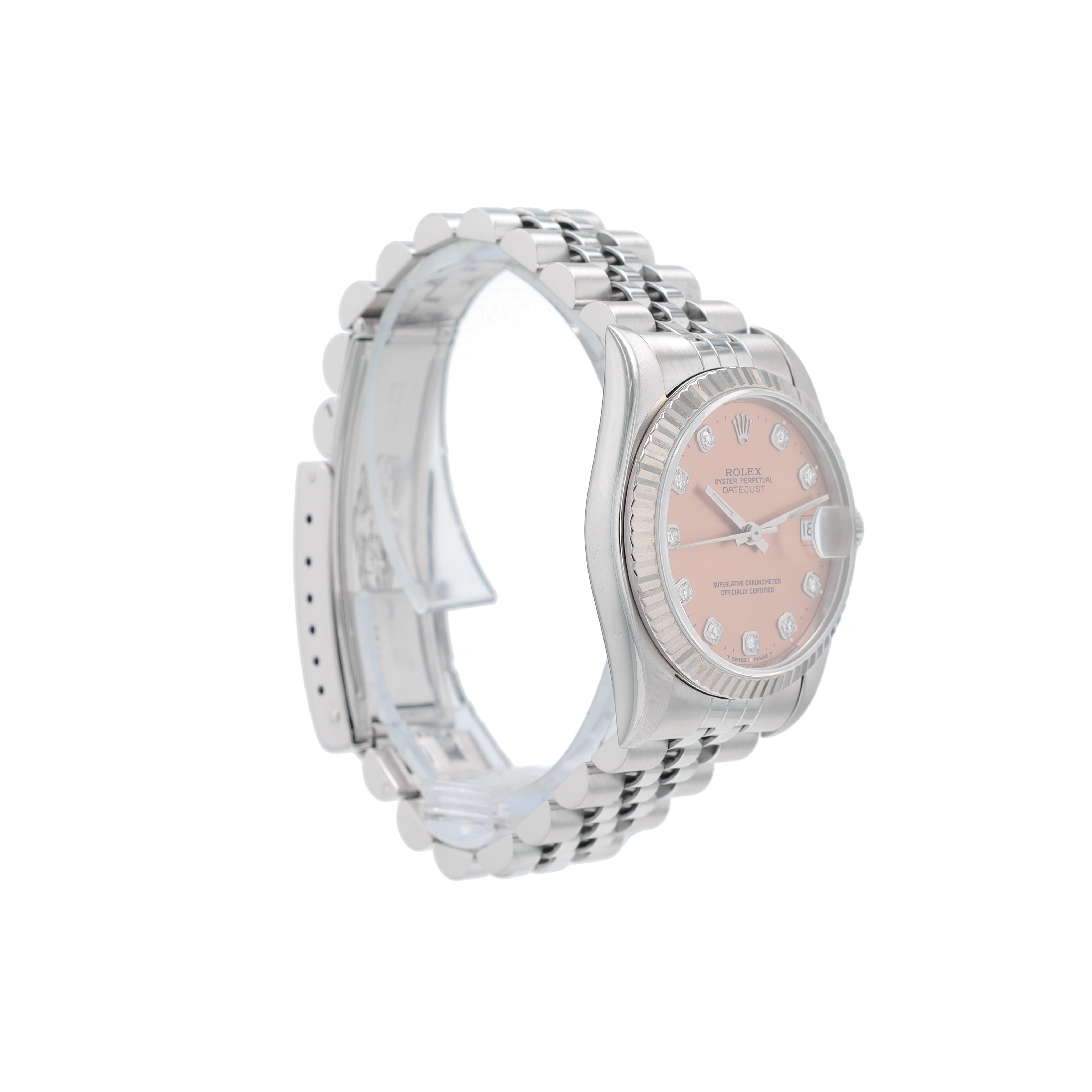 Rolex Datejust 68274 31mm Salmon Diamonds Dial Fluted Bezel Jubilee Band - Luxuriant Concierge
